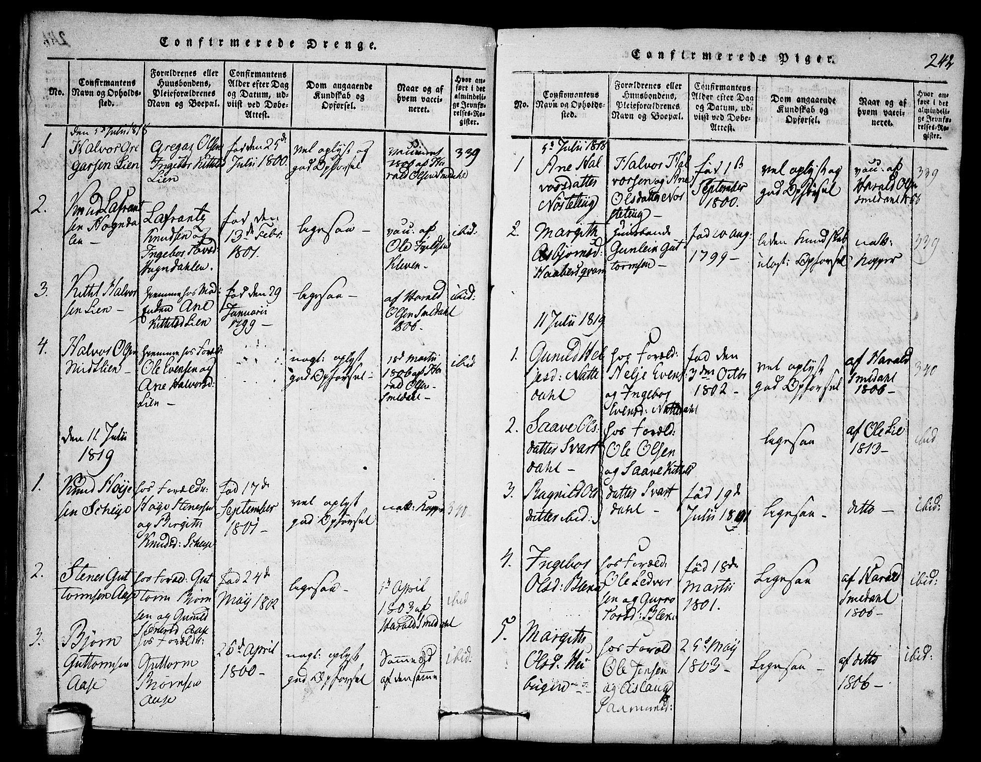 Seljord kirkebøker, SAKO/A-20/F/Fb/L0001: Parish register (official) no. II 1, 1815-1831, p. 242