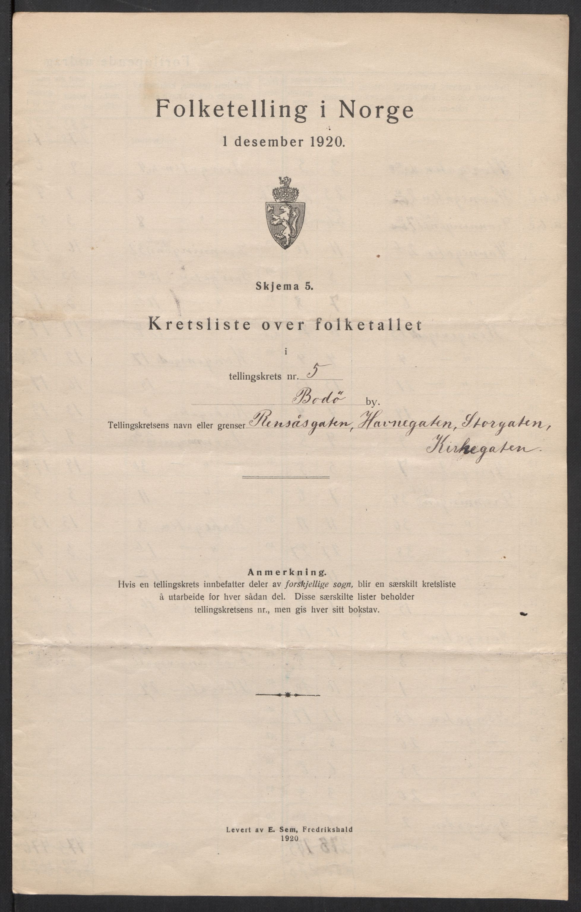 SAT, 1920 census for Bodø, 1920, p. 20