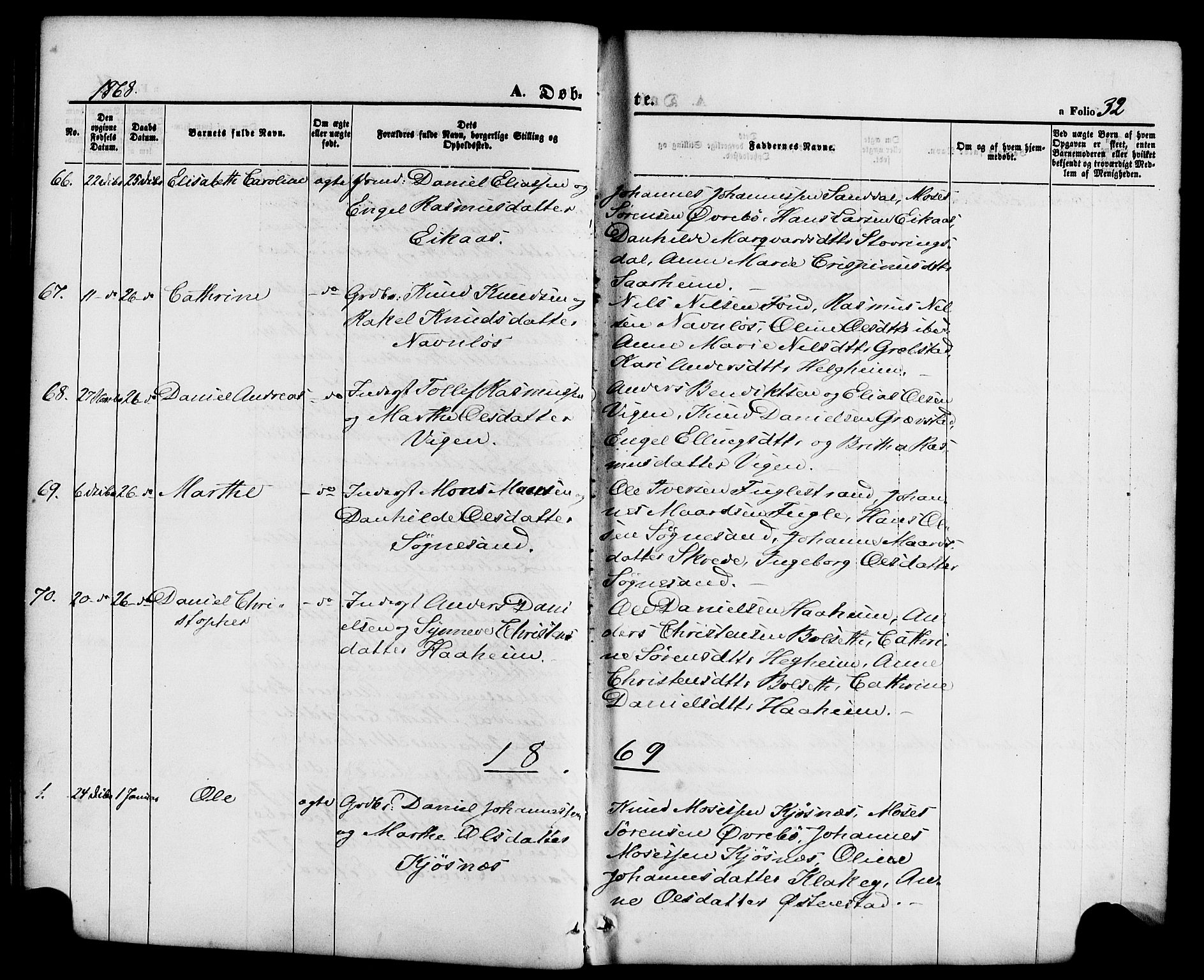 Jølster sokneprestembete, SAB/A-80701/H/Haa/Haaa/L0011: Parish register (official) no. A 11, 1866-1881, p. 32