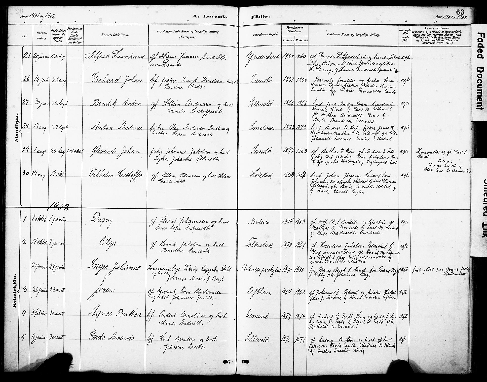 Askvoll sokneprestembete, SAB/A-79501/H/Hab/Haba/L0003: Parish register (copy) no. A 3, 1886-1928, p. 63