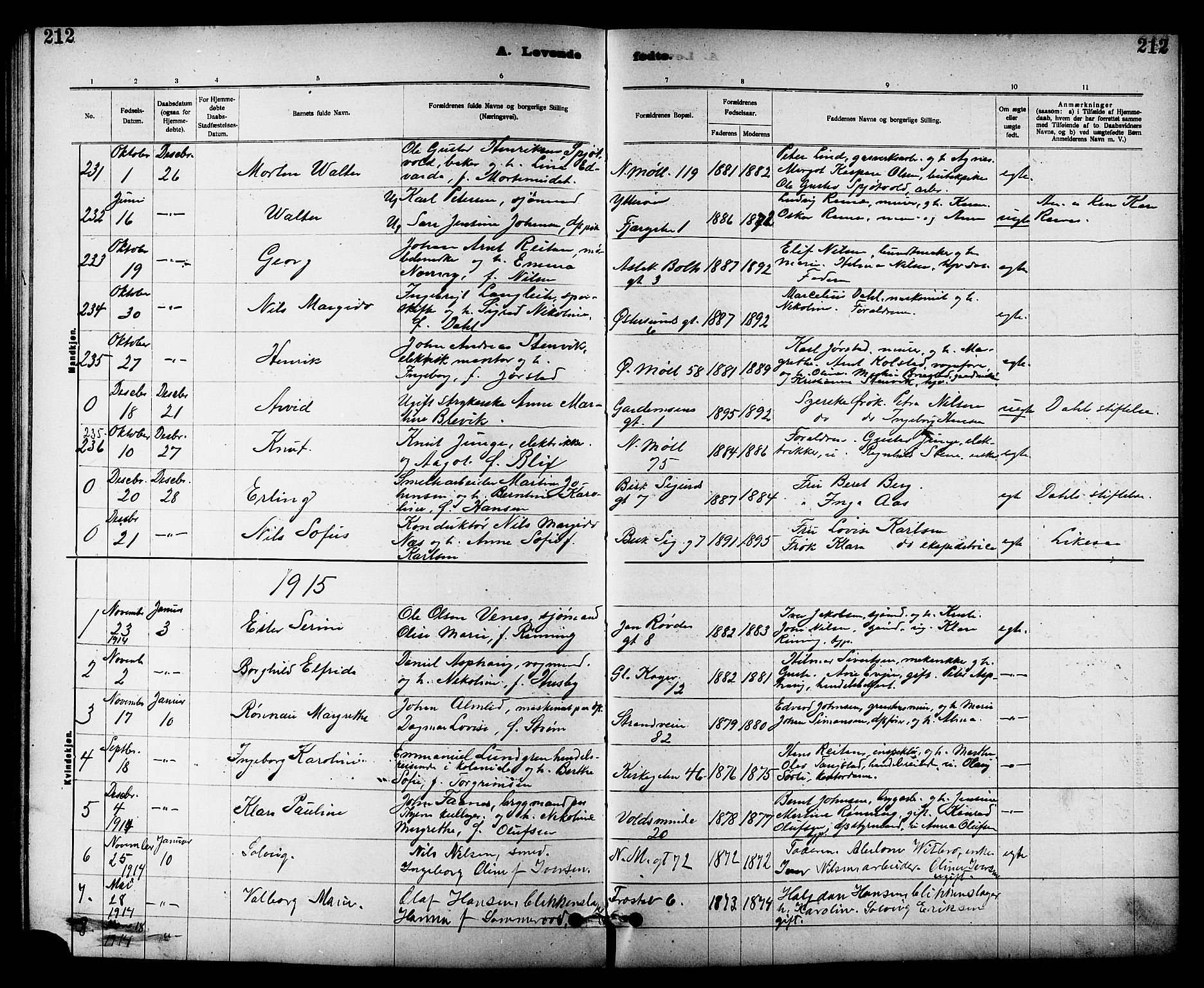 Ministerialprotokoller, klokkerbøker og fødselsregistre - Sør-Trøndelag, SAT/A-1456/605/L0254: Parish register (copy) no. 605C01, 1908-1916, p. 212
