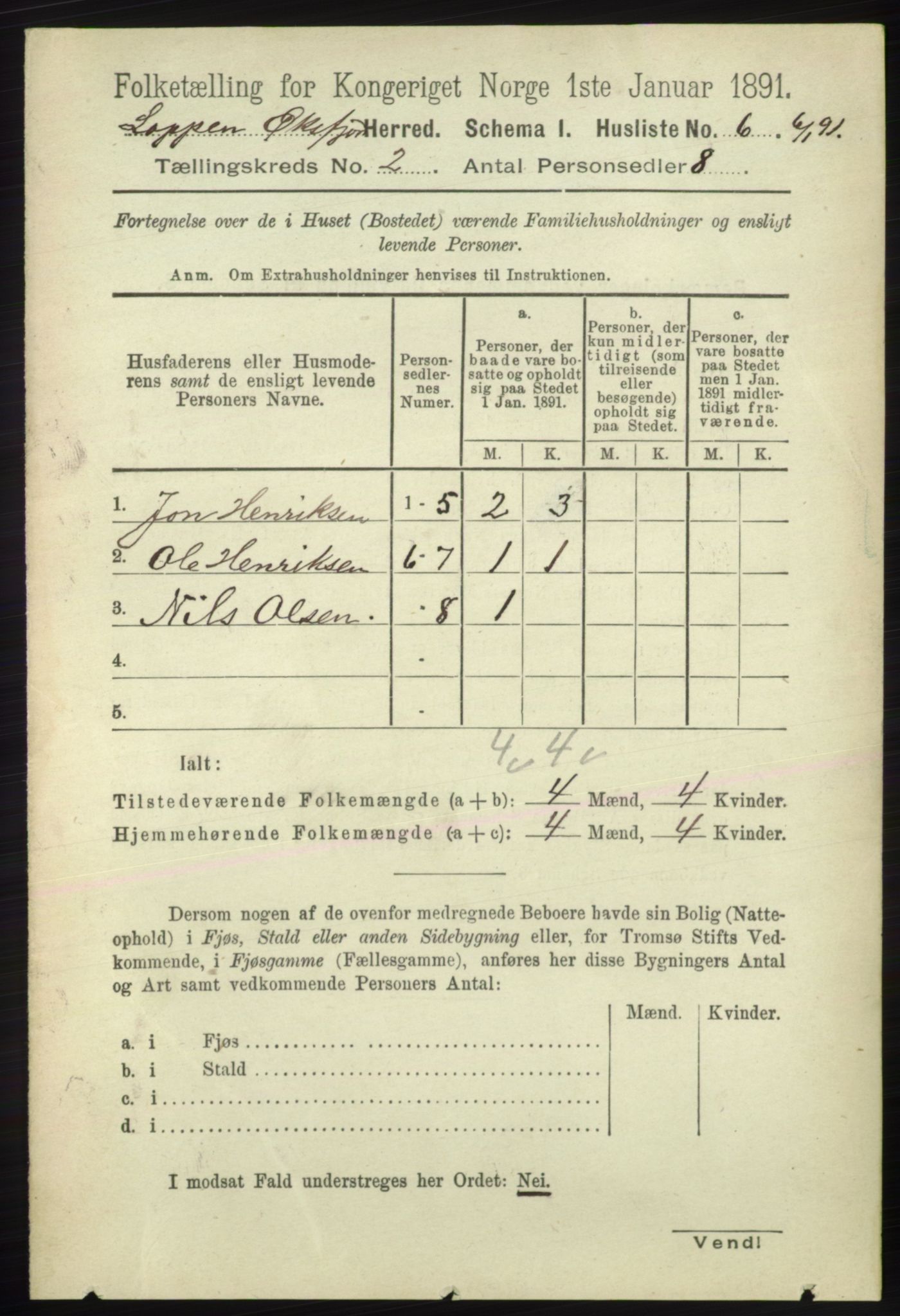 RA, 1891 census for 2014 Loppa, 1891, p. 332