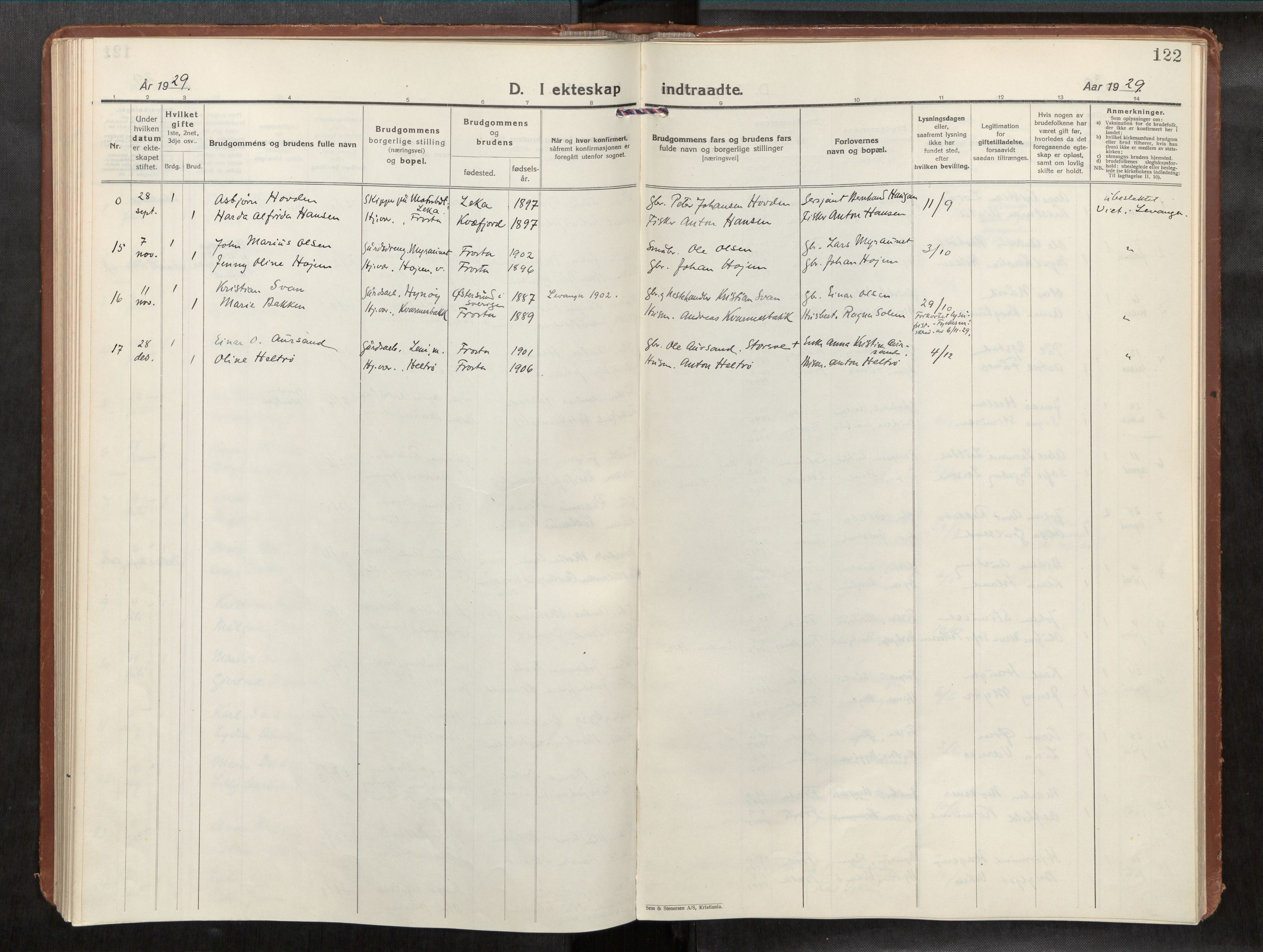 Frosta sokneprestkontor, AV/SAT-A-4380/2/H/Haa/L0001: Parish register (official) no. 1, 1926-1934, p. 122