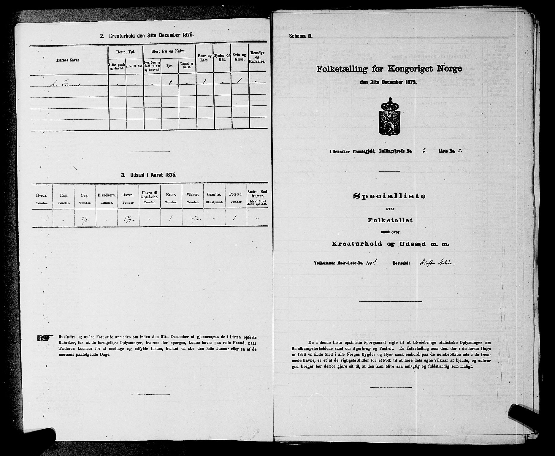 RA, 1875 census for 0235P Ullensaker, 1875, p. 319