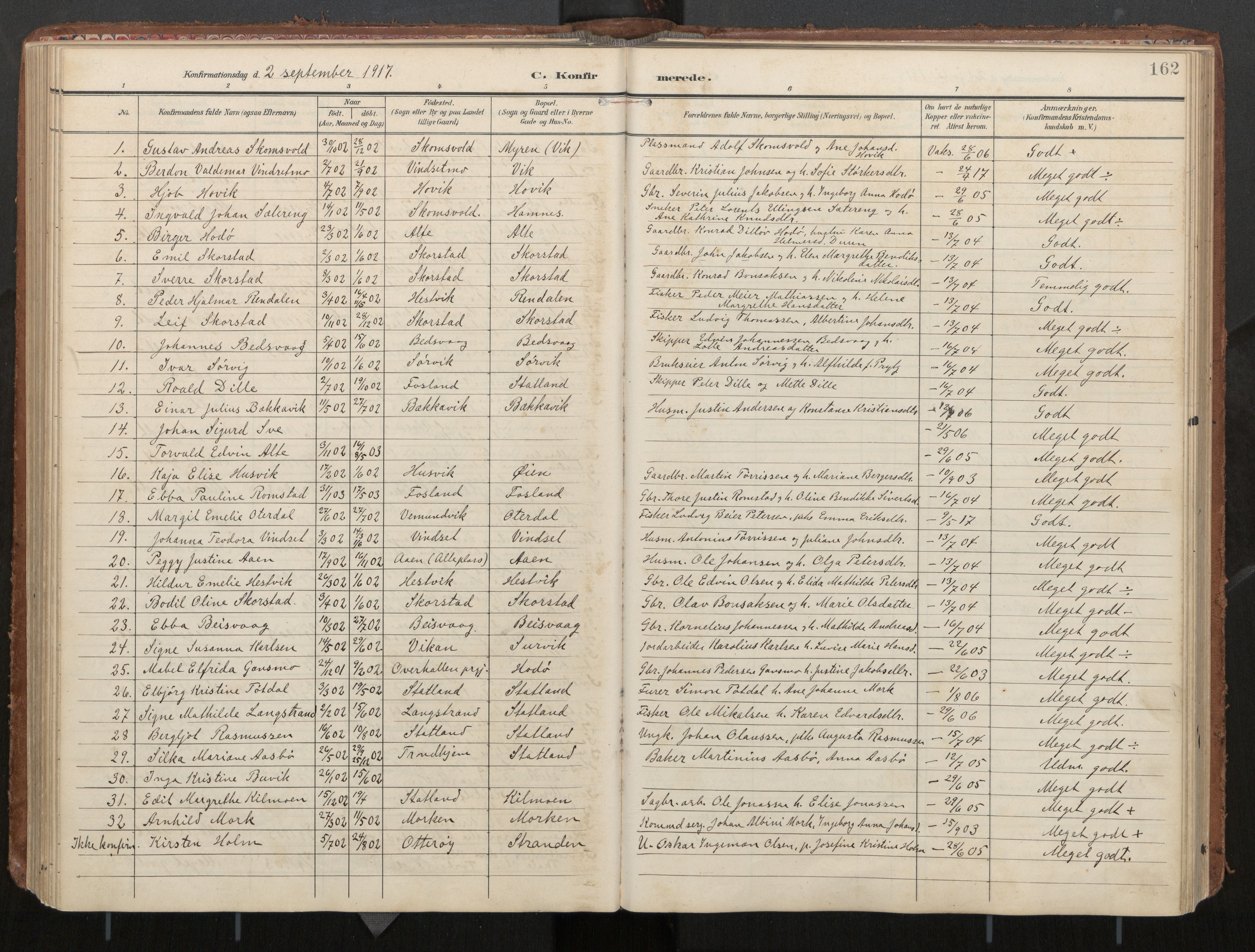 Ministerialprotokoller, klokkerbøker og fødselsregistre - Nord-Trøndelag, AV/SAT-A-1458/774/L0629: Parish register (official), 1904-1926, p. 162