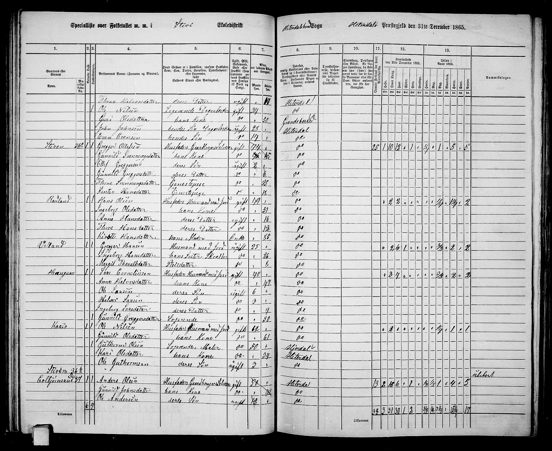 RA, 1865 census for Heddal, 1865, p. 38