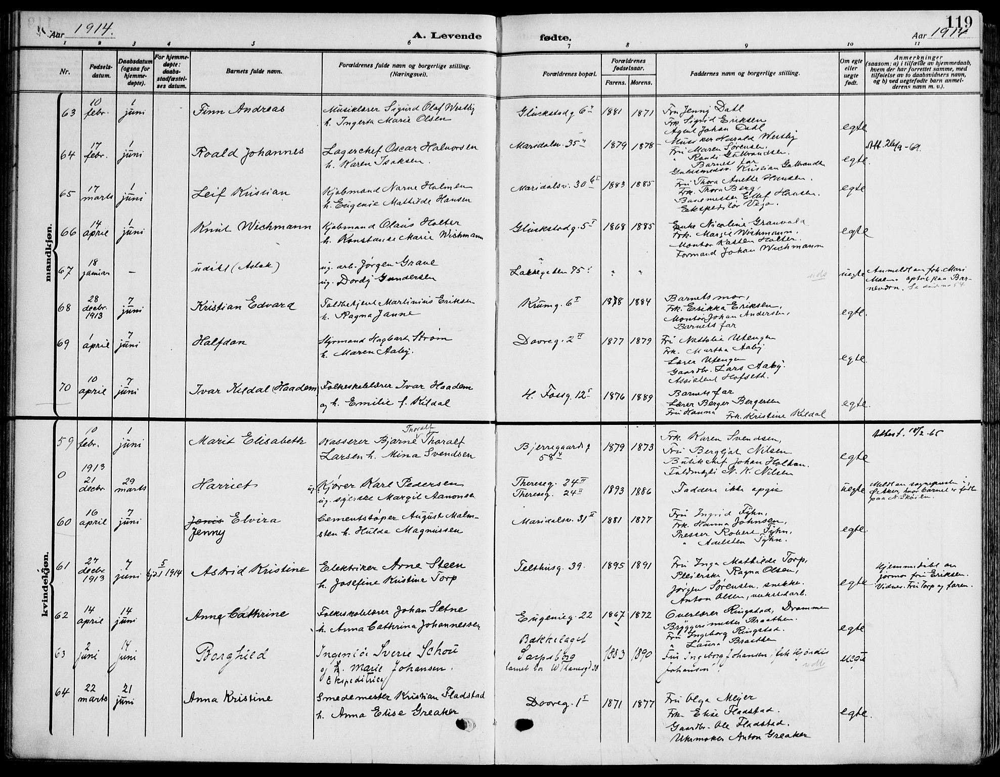 Gamle Aker prestekontor Kirkebøker, SAO/A-10617a/F/L0014: Parish register (official) no. 14, 1909-1924, p. 119