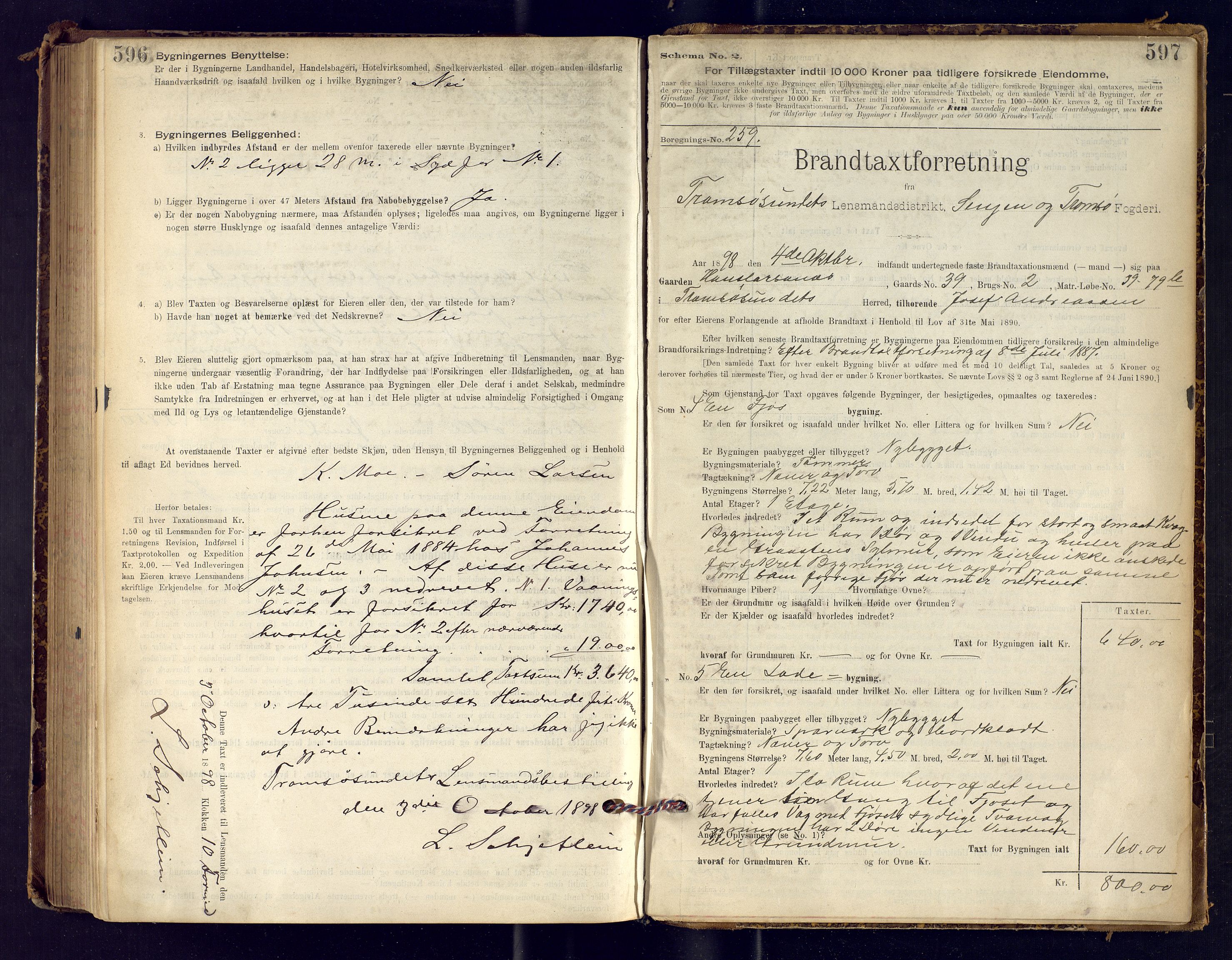 Tromsøysund lensmannskontor, SATØ/SATØ-12/F/Fs/Fsb/L0734: Branntakstprotokoll. Med register, 1895-1898, p. 596-597
