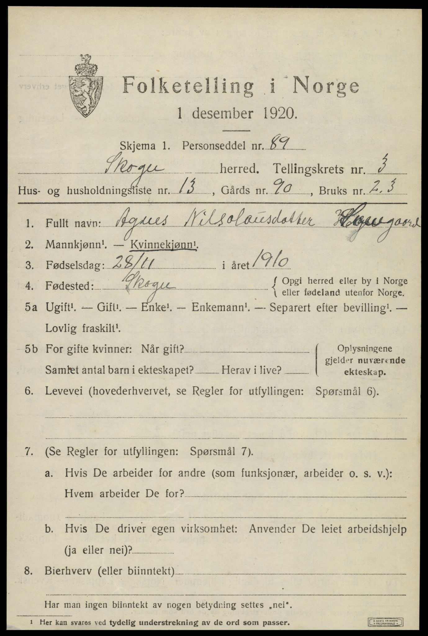 SAT, 1920 census for Skogn, 1920, p. 4771