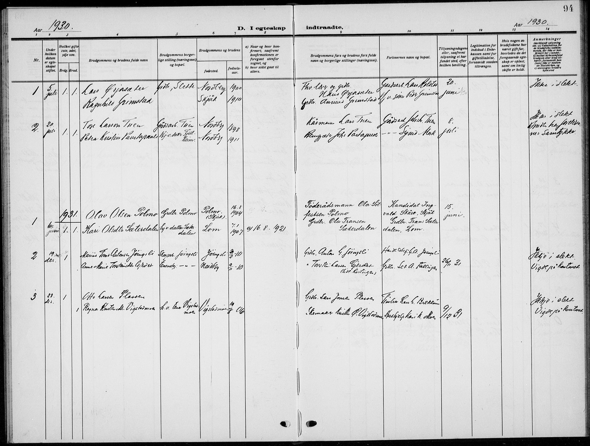 Skjåk prestekontor, SAH/PREST-072/H/Ha/Hab/L0005: Parish register (copy) no. 5, 1922-1936, p. 94