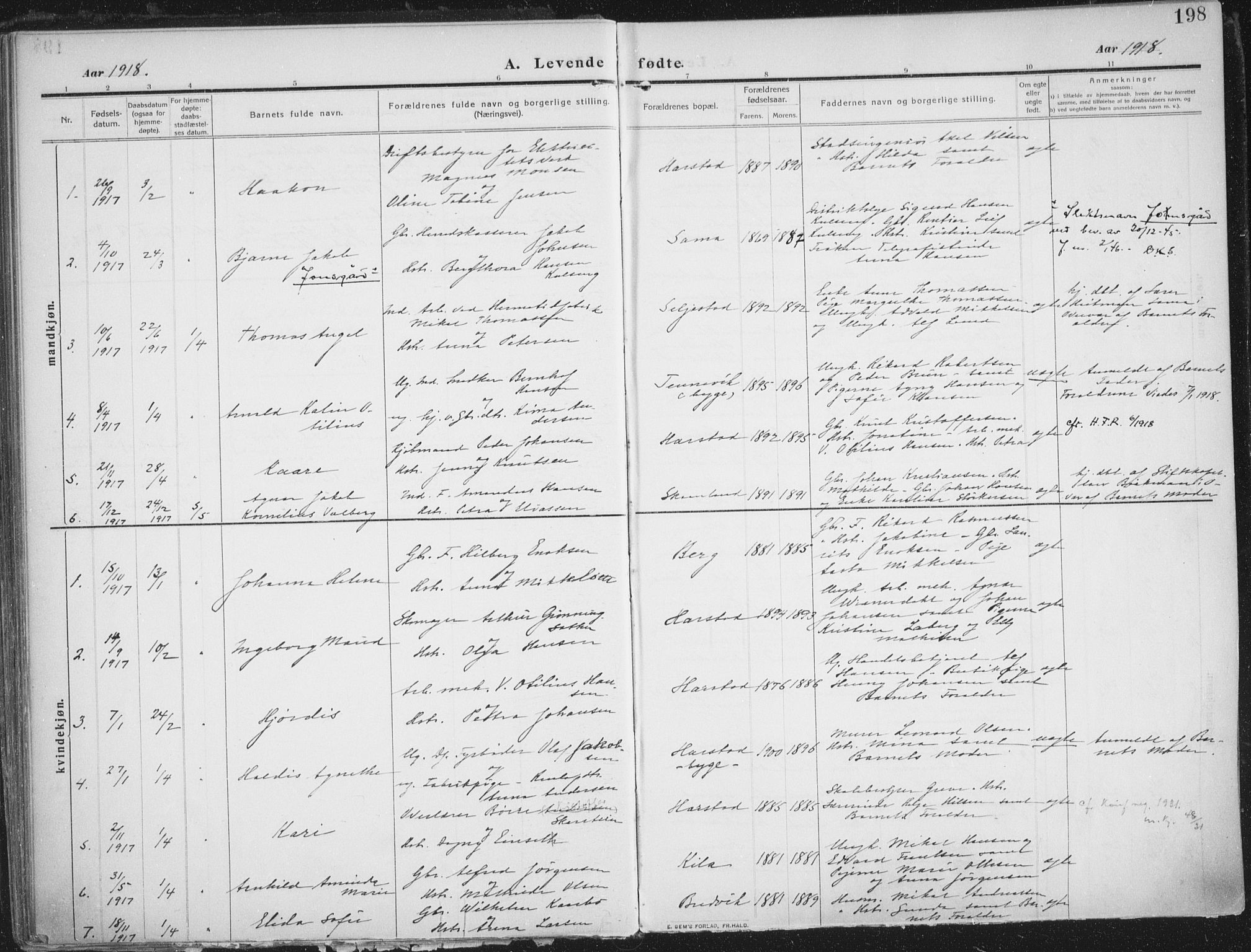 Trondenes sokneprestkontor, SATØ/S-1319/H/Ha/L0018kirke: Parish register (official) no. 18, 1909-1918, p. 198