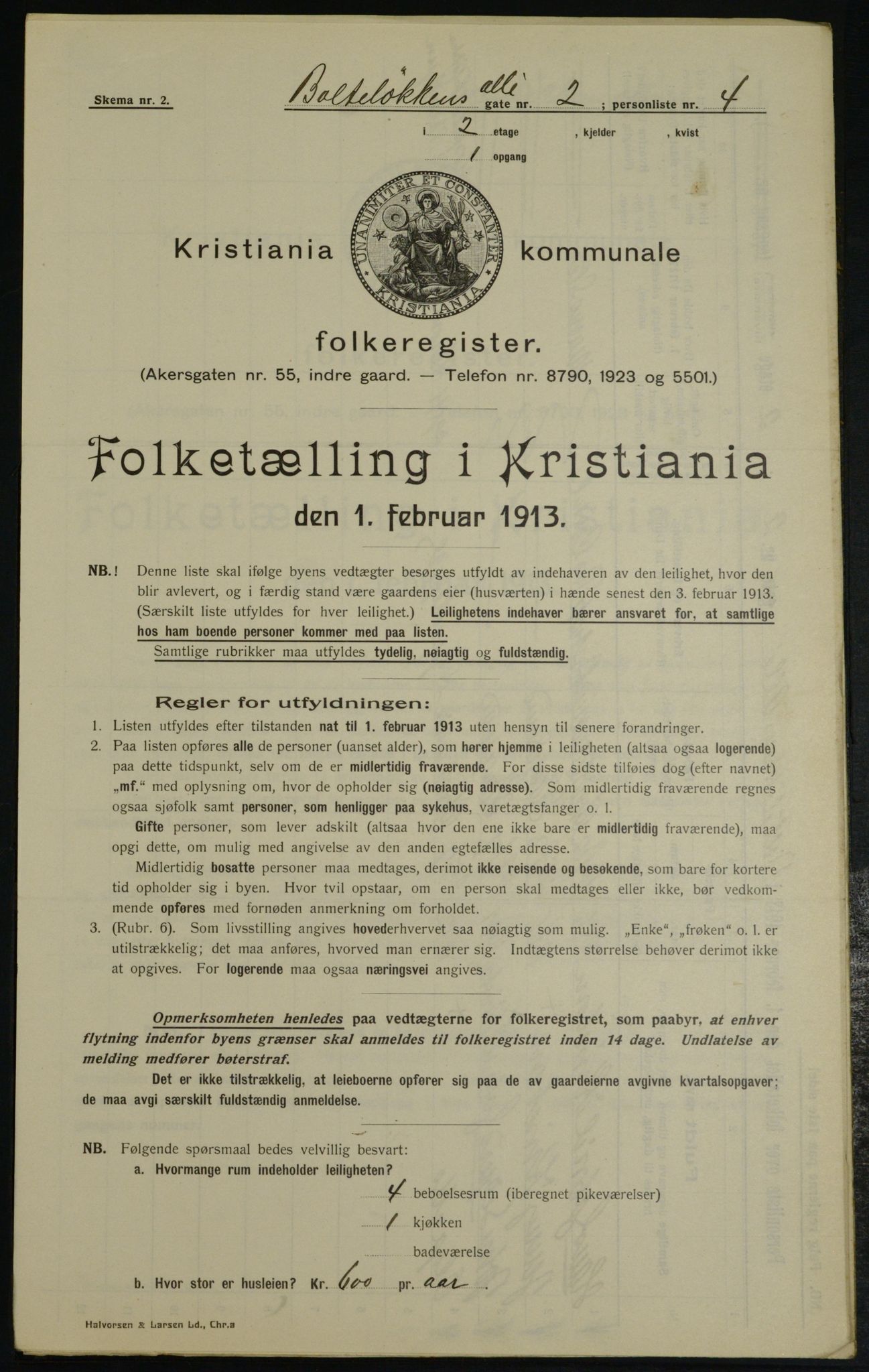 OBA, Municipal Census 1913 for Kristiania, 1913, p. 7497