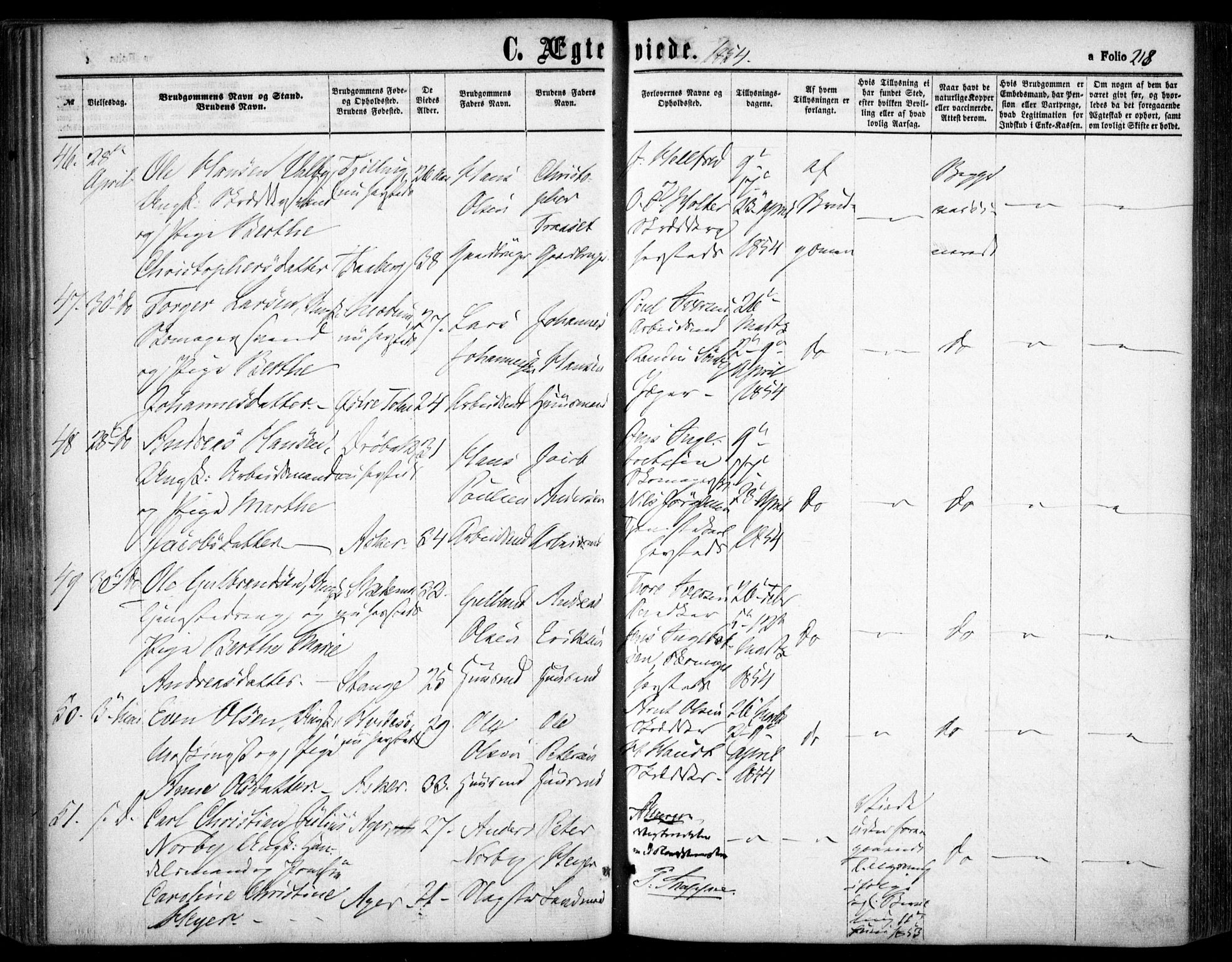 Oslo domkirke Kirkebøker, SAO/A-10752/F/Fa/L0020: Parish register (official) no. 20, 1848-1865, p. 218