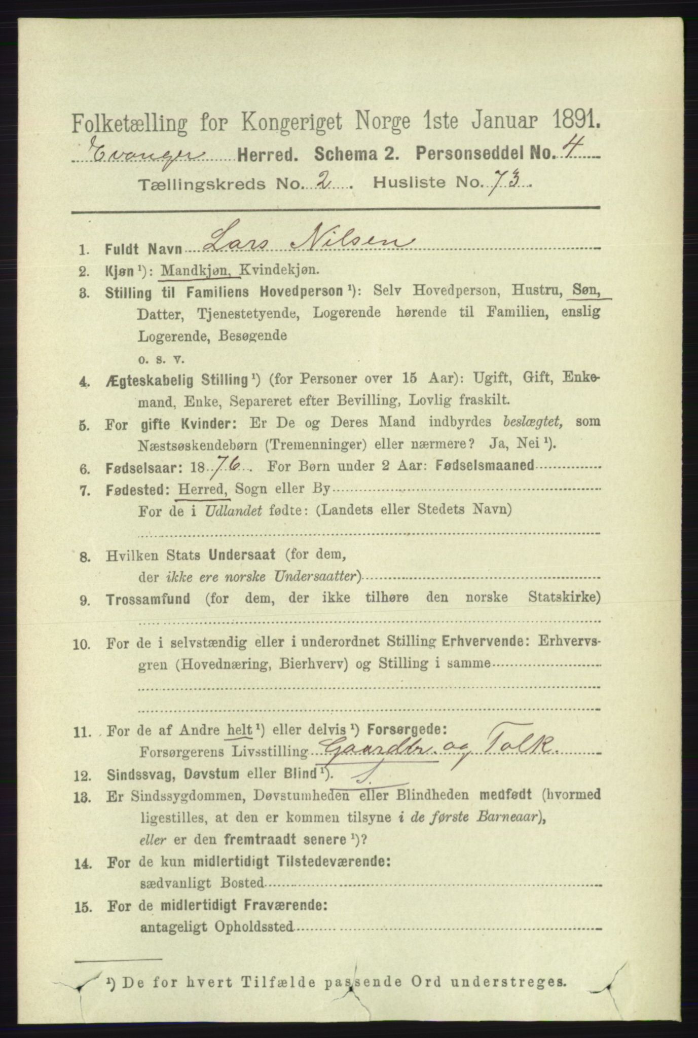 RA, 1891 census for 1237 Evanger, 1891, p. 785