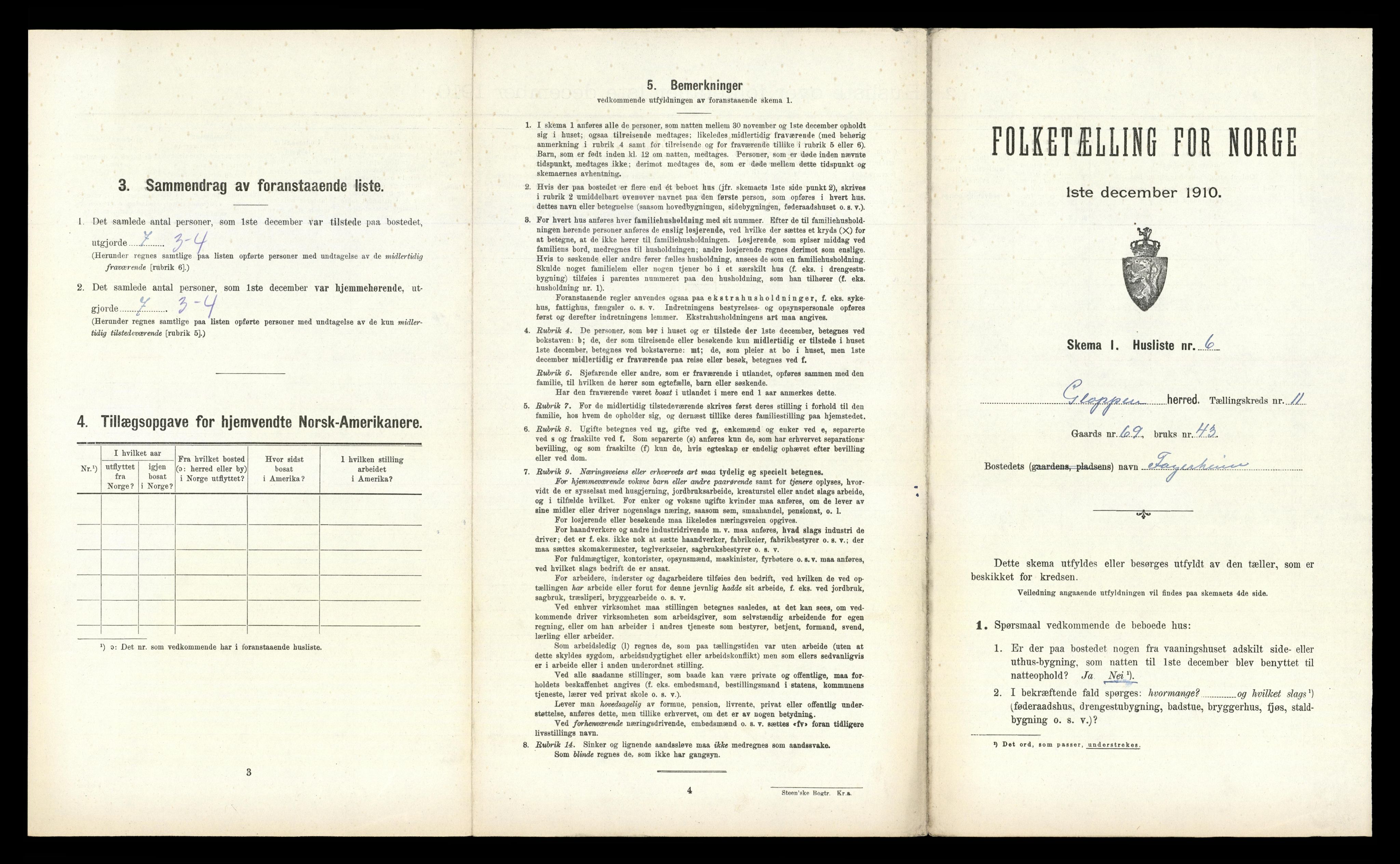 RA, 1910 census for Gloppen, 1910, p. 916