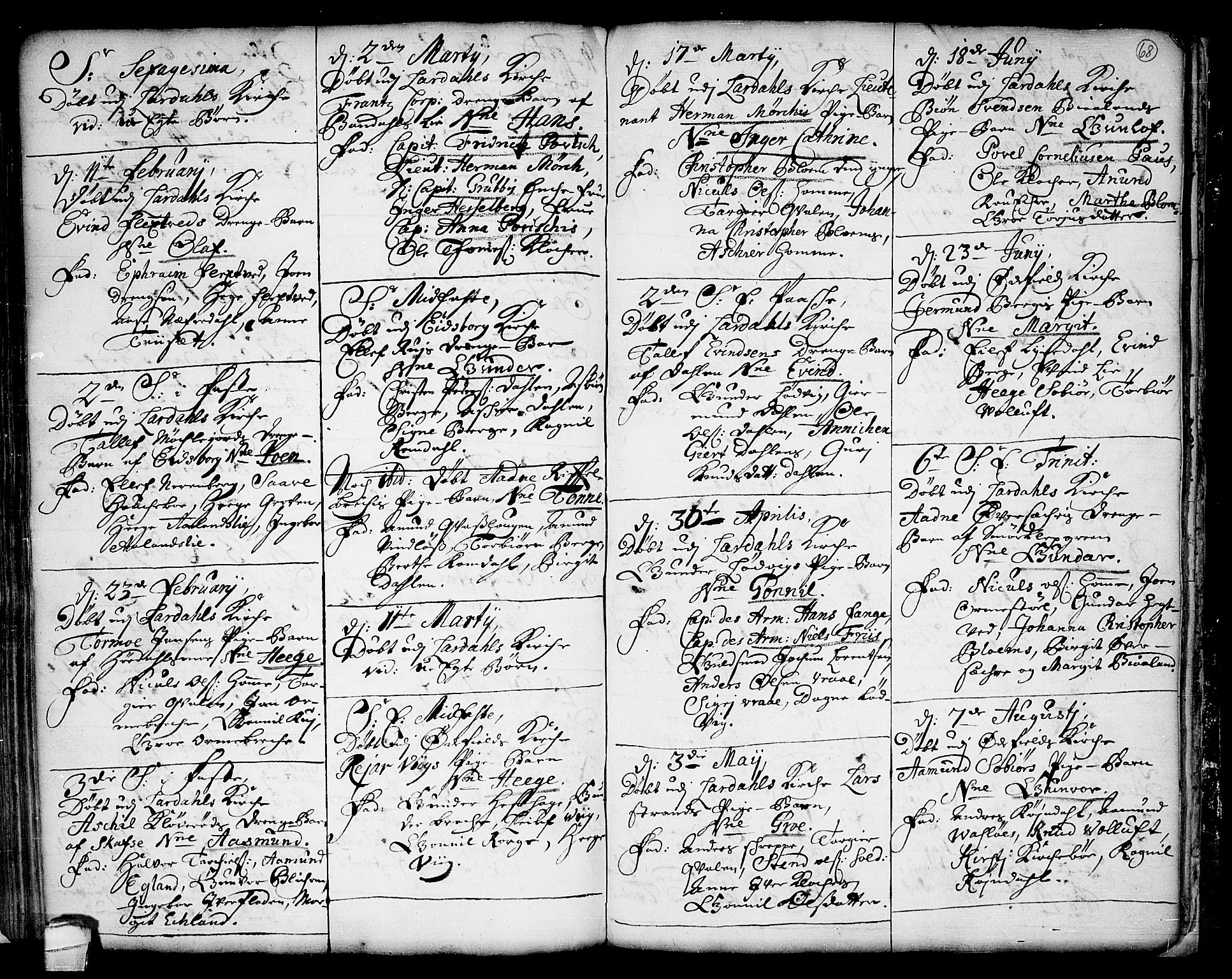 Lårdal kirkebøker, AV/SAKO-A-284/F/Fa/L0001: Parish register (official) no. I 1, 1721-1734, p. 68