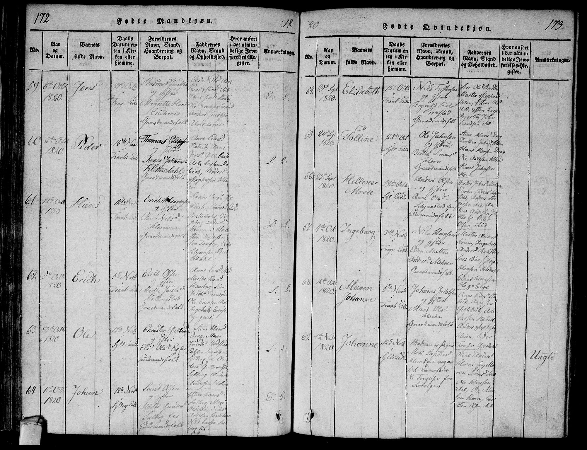 Lier kirkebøker, SAKO/A-230/F/Fa/L0008: Parish register (official) no. I 8, 1813-1825, p. 172-173