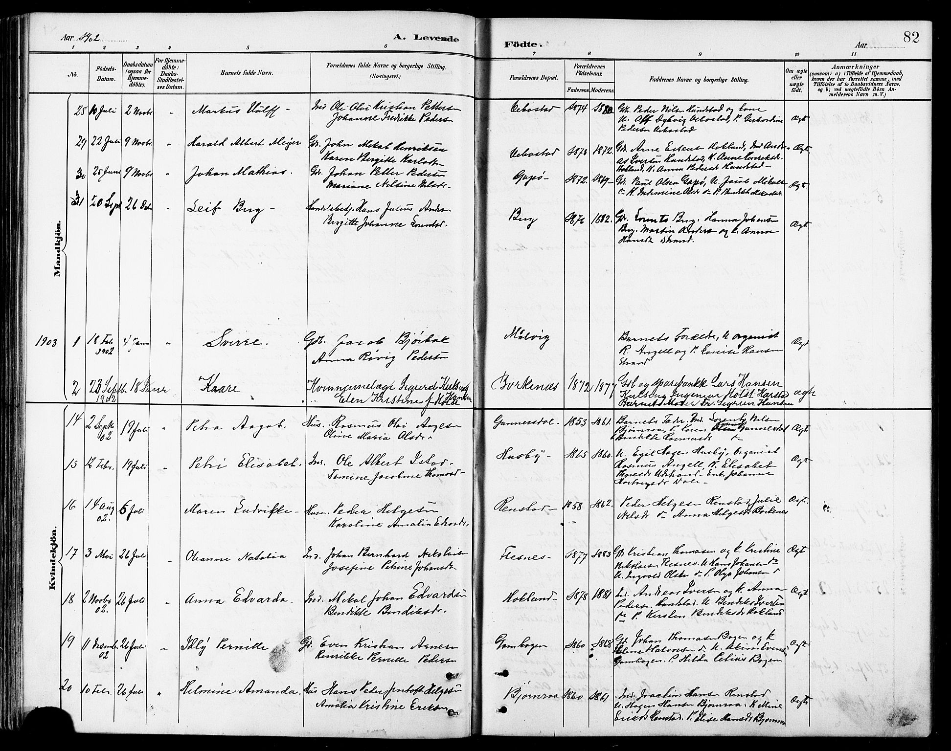 Kvæfjord sokneprestkontor, AV/SATØ-S-1323/G/Ga/Gab/L0005klokker: Parish register (copy) no. 5, 1886-1911, p. 82