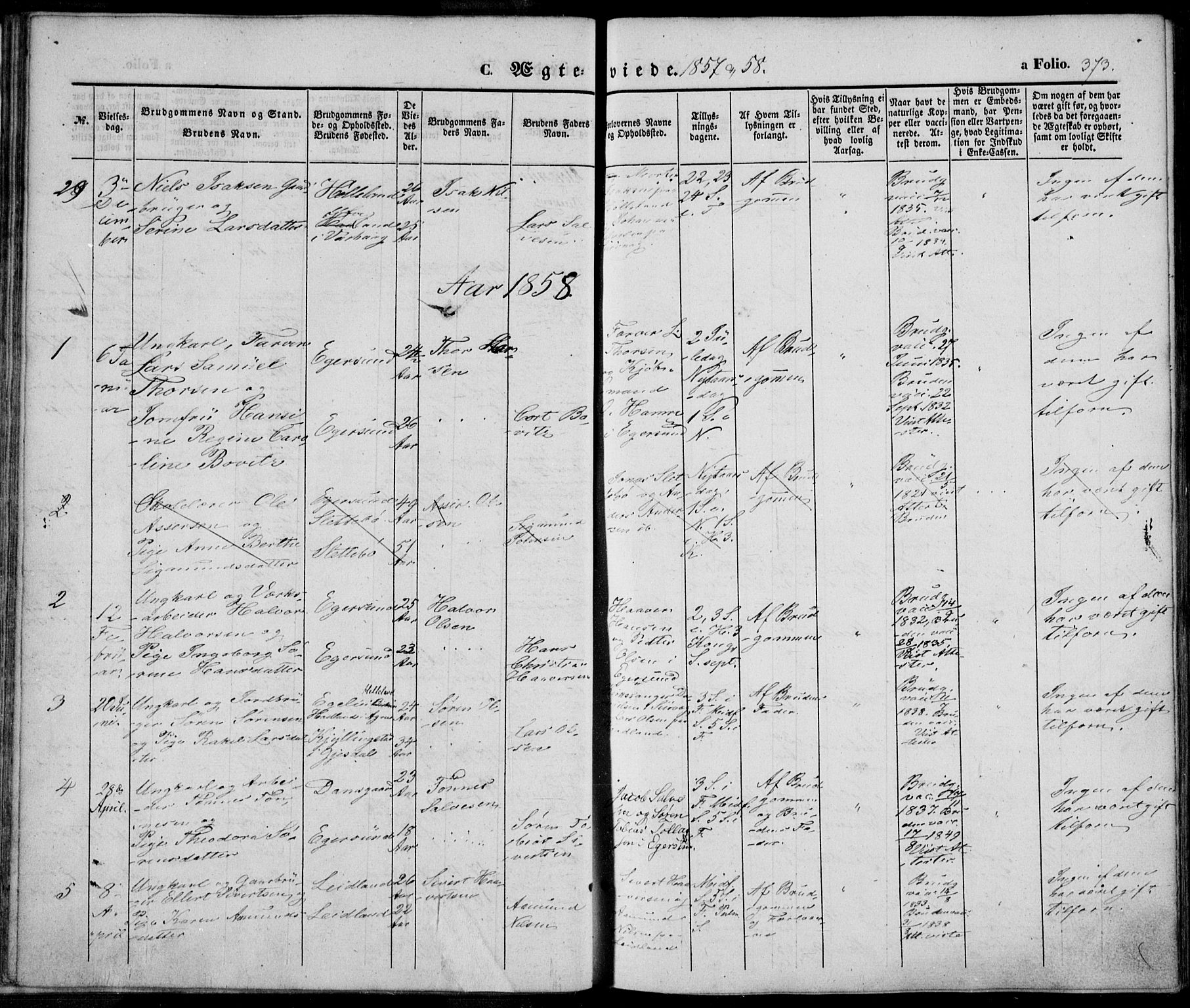 Eigersund sokneprestkontor, SAST/A-101807/S08/L0013: Parish register (official) no. A 12.2, 1850-1865, p. 373