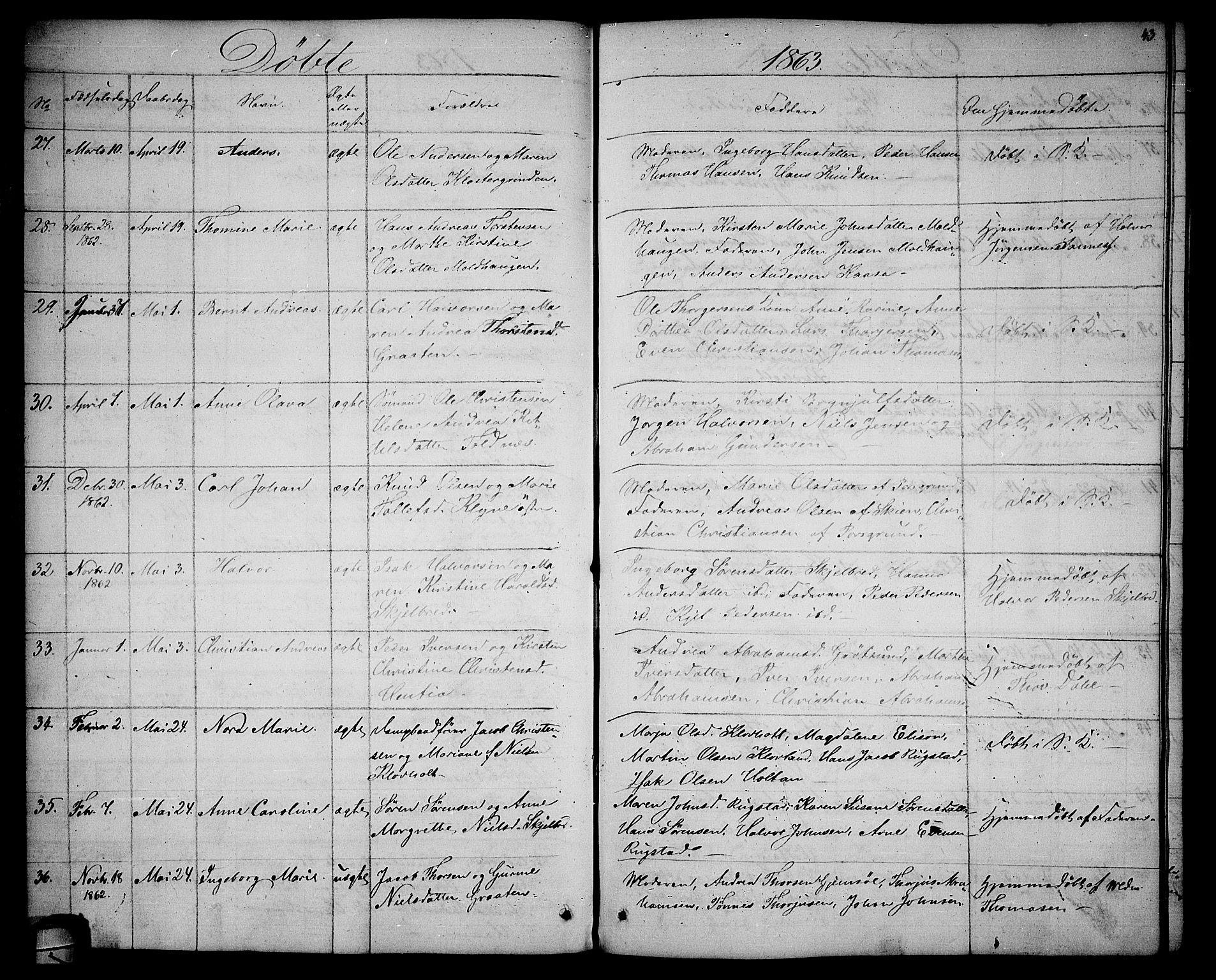 Solum kirkebøker, SAKO/A-306/G/Ga/L0004: Parish register (copy) no. I 4, 1859-1876, p. 43