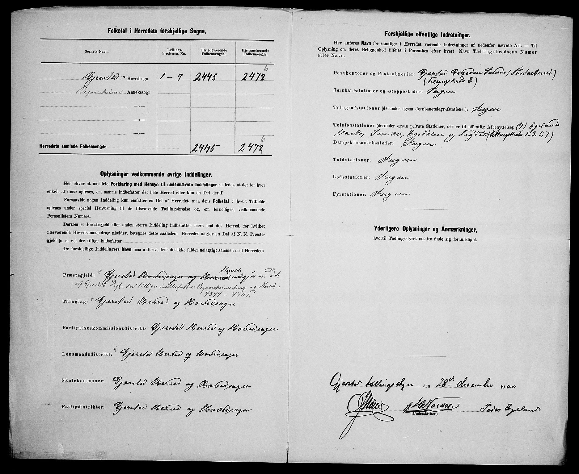 SAK, 1900 census for Gjerstad, 1900, p. 3