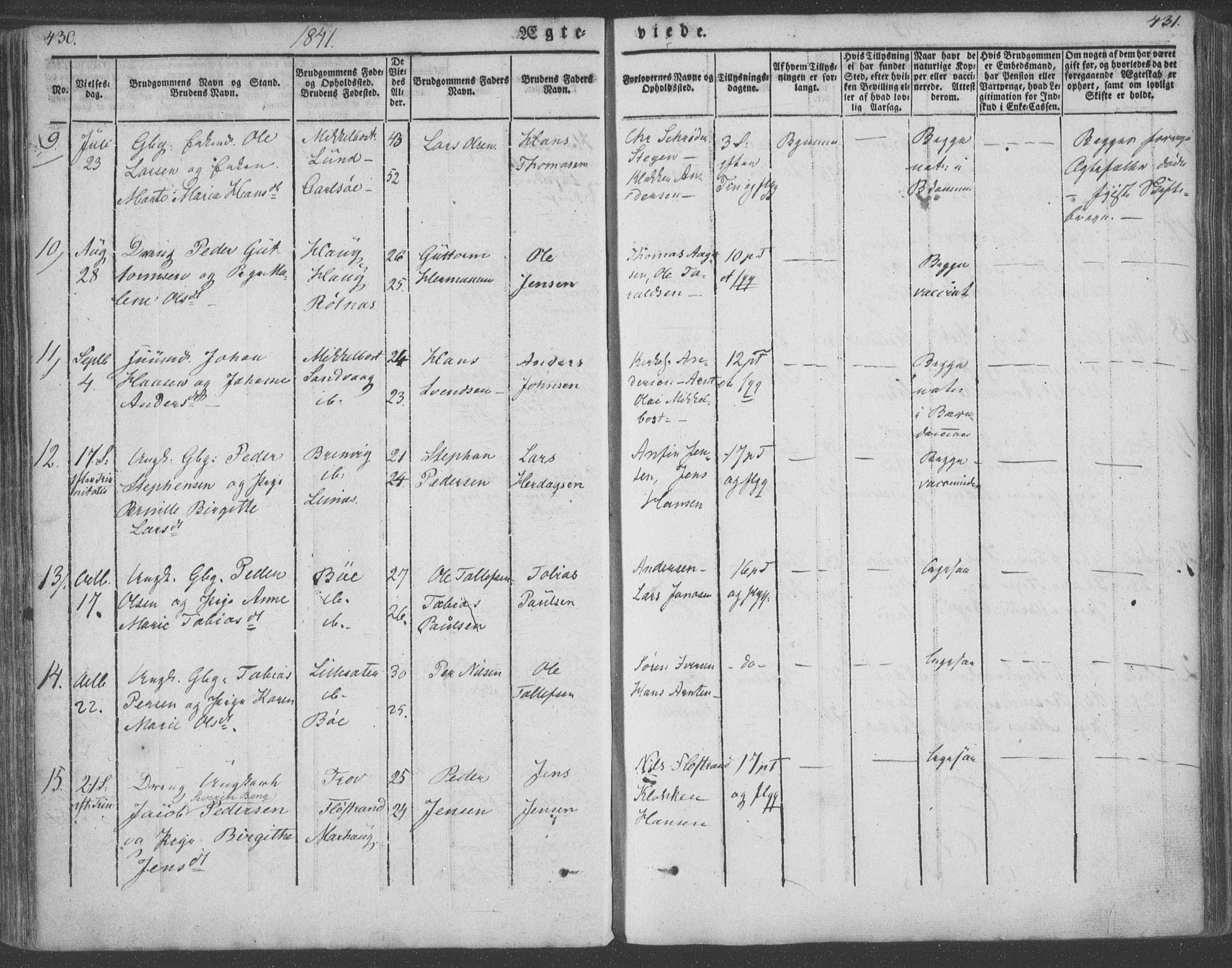 Ministerialprotokoller, klokkerbøker og fødselsregistre - Nordland, AV/SAT-A-1459/855/L0799: Parish register (official) no. 855A07, 1834-1852, p. 430-431