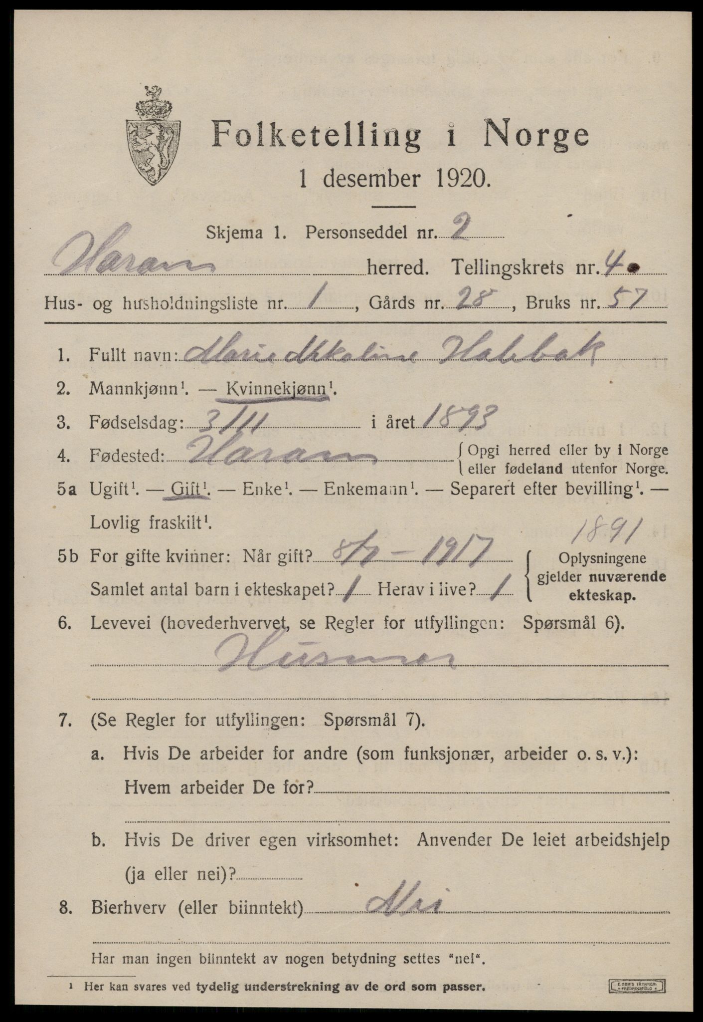 SAT, 1920 census for Haram, 1920, p. 2221