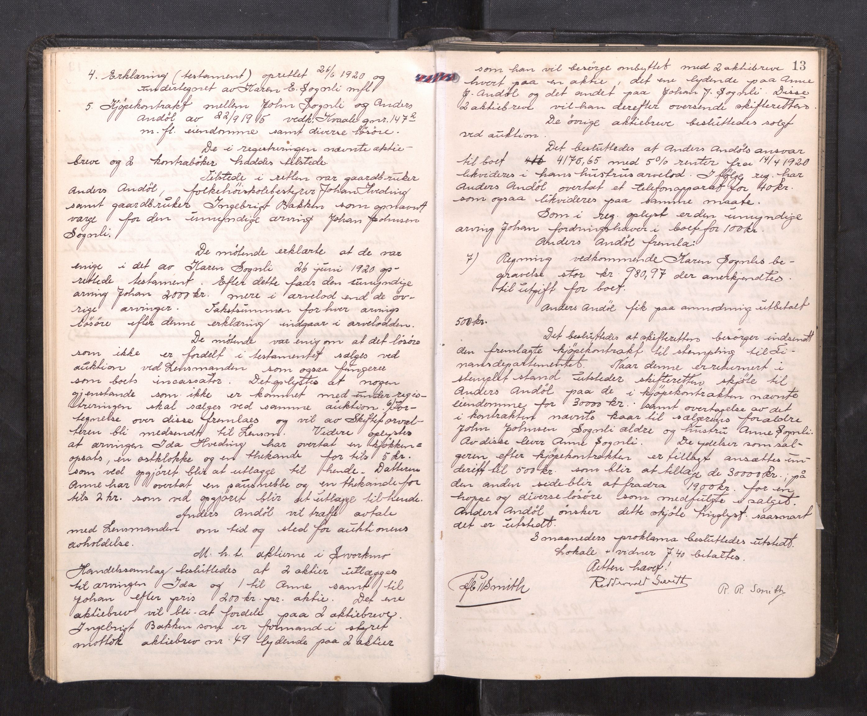 Orkdal sorenskriveri, AV/SAT-A-4169/1/3/3B/L0015: Skiftebehandlingsprotokoll, 1919-1927, p. 12b-13a