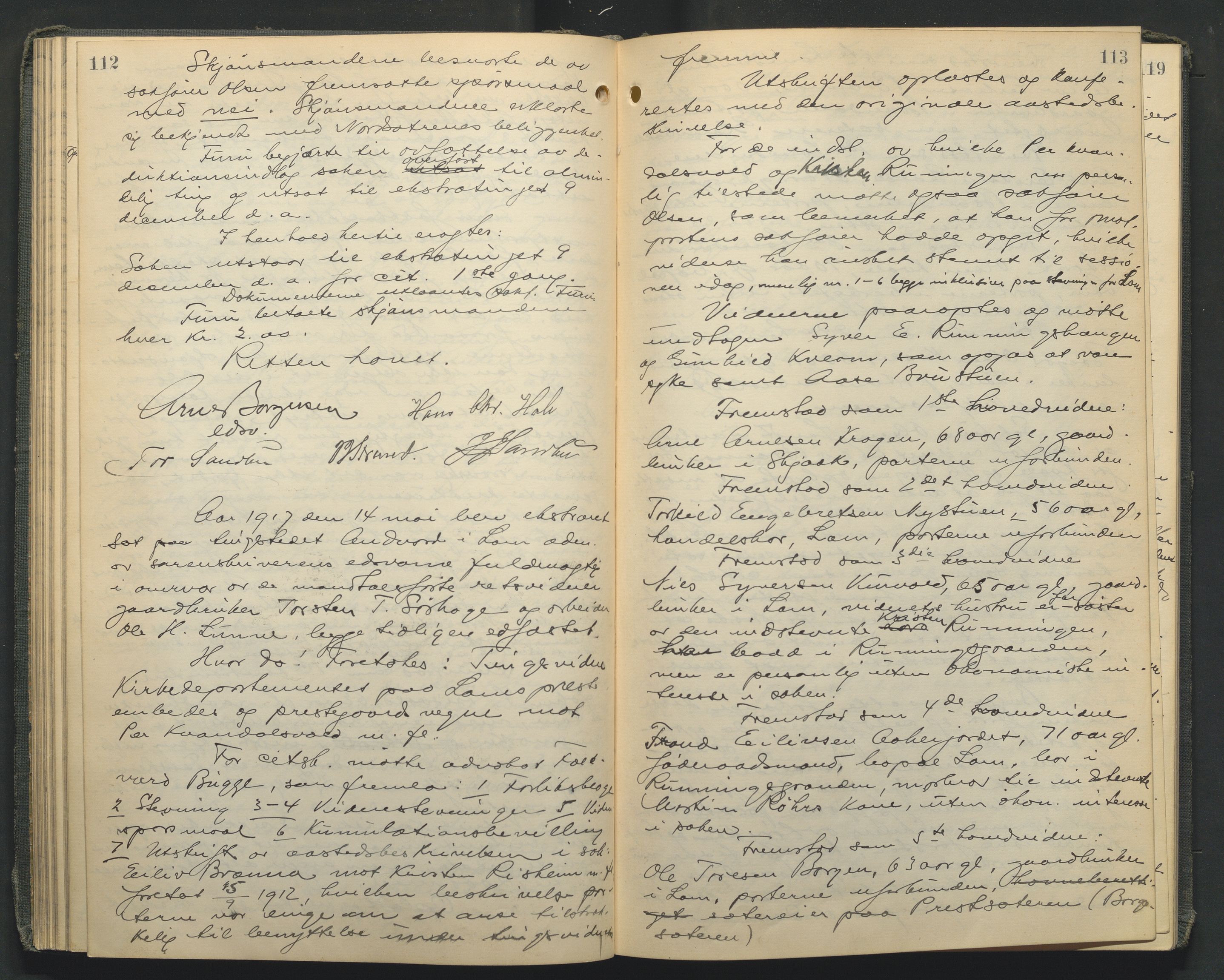 Nord-Gudbrandsdal tingrett, AV/SAH-TING-002/G/Gc/Gcb/L0011: Ekstrarettsprotokoll for åstedssaker, 1914-1923, p. 112-113