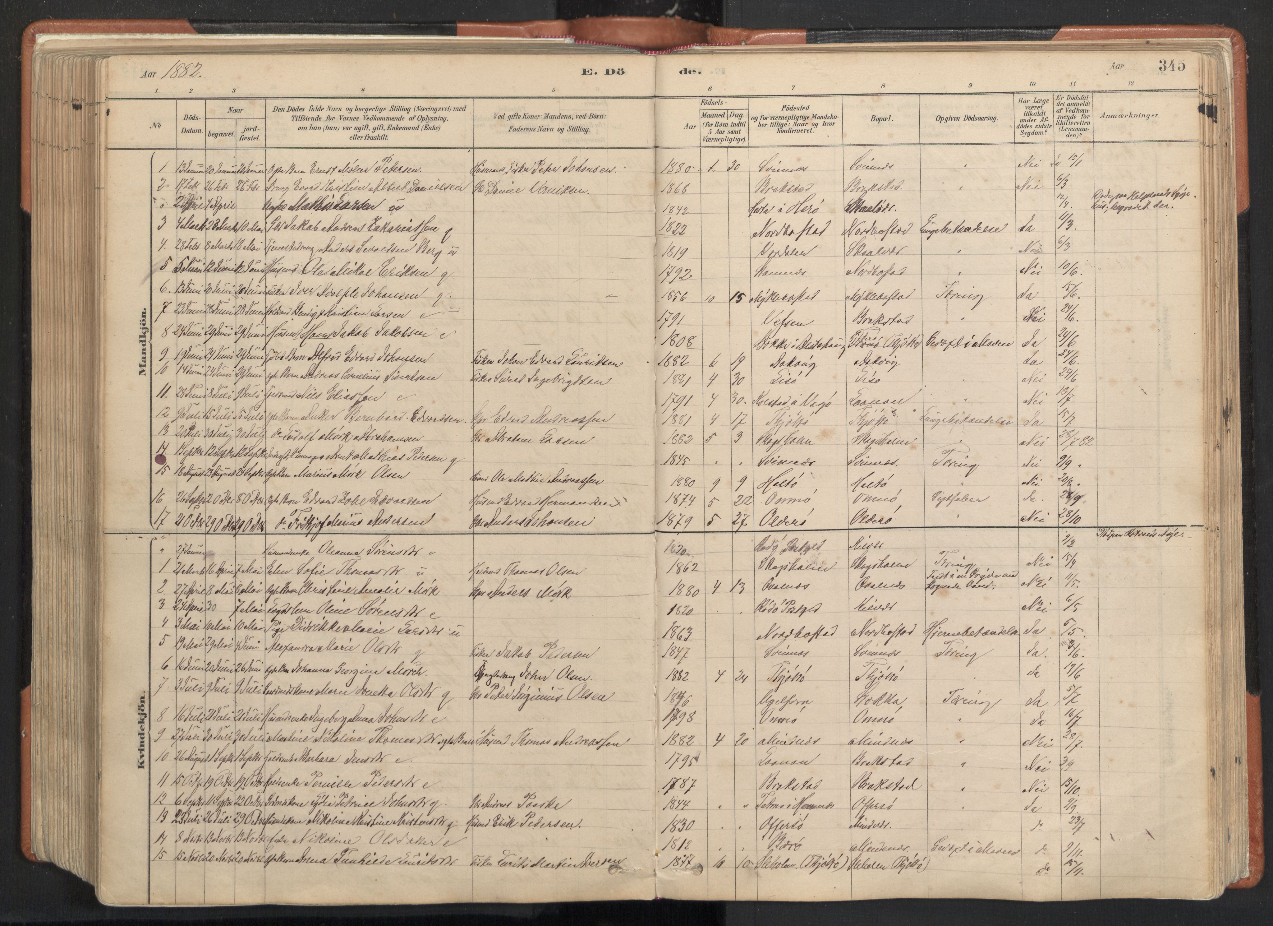 Ministerialprotokoller, klokkerbøker og fødselsregistre - Nordland, SAT/A-1459/817/L0264: Parish register (official) no. 817A04, 1878-1907, p. 345