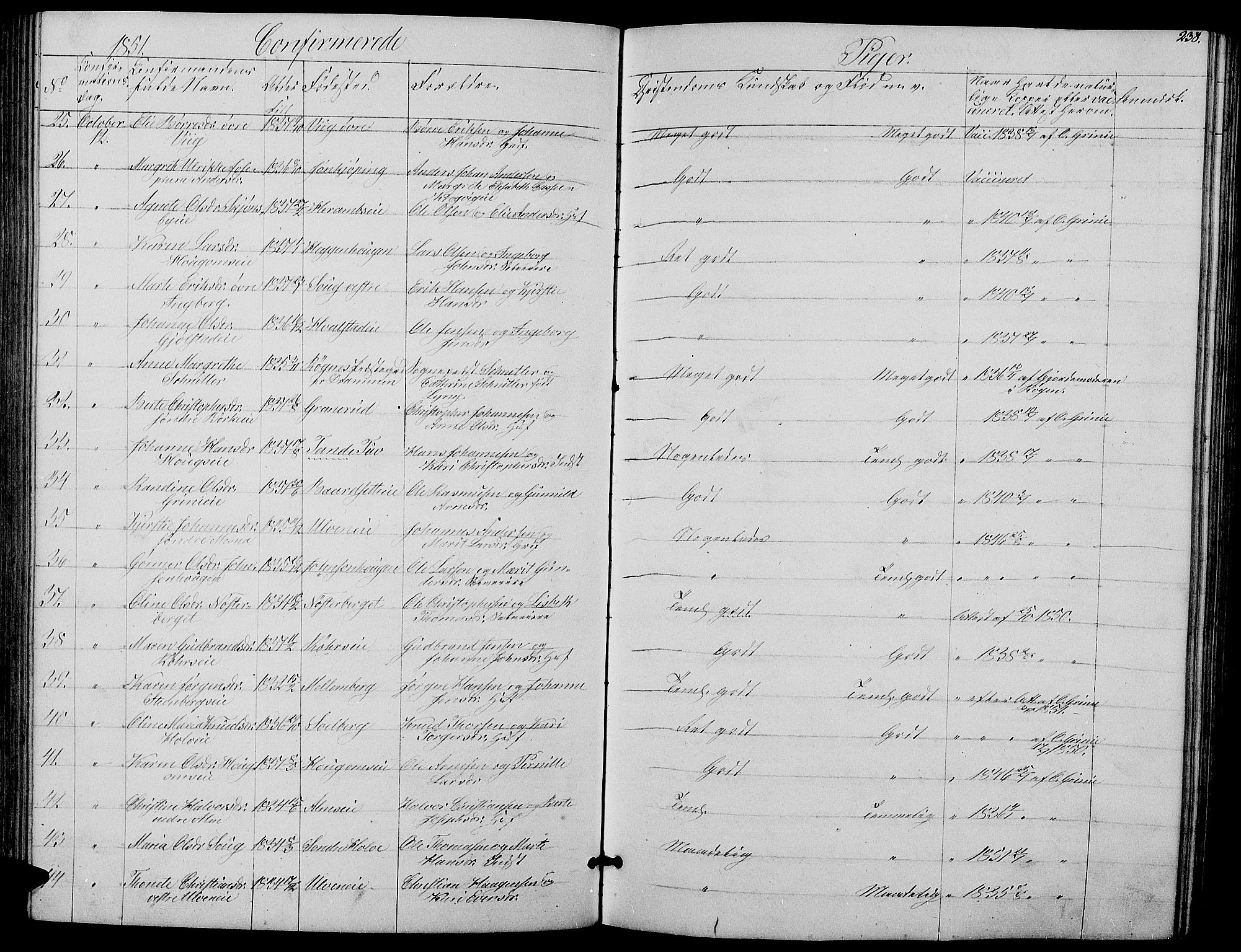 Ringsaker prestekontor, AV/SAH-PREST-014/L/La/L0006: Parish register (copy) no. 6, 1851-1860, p. 238