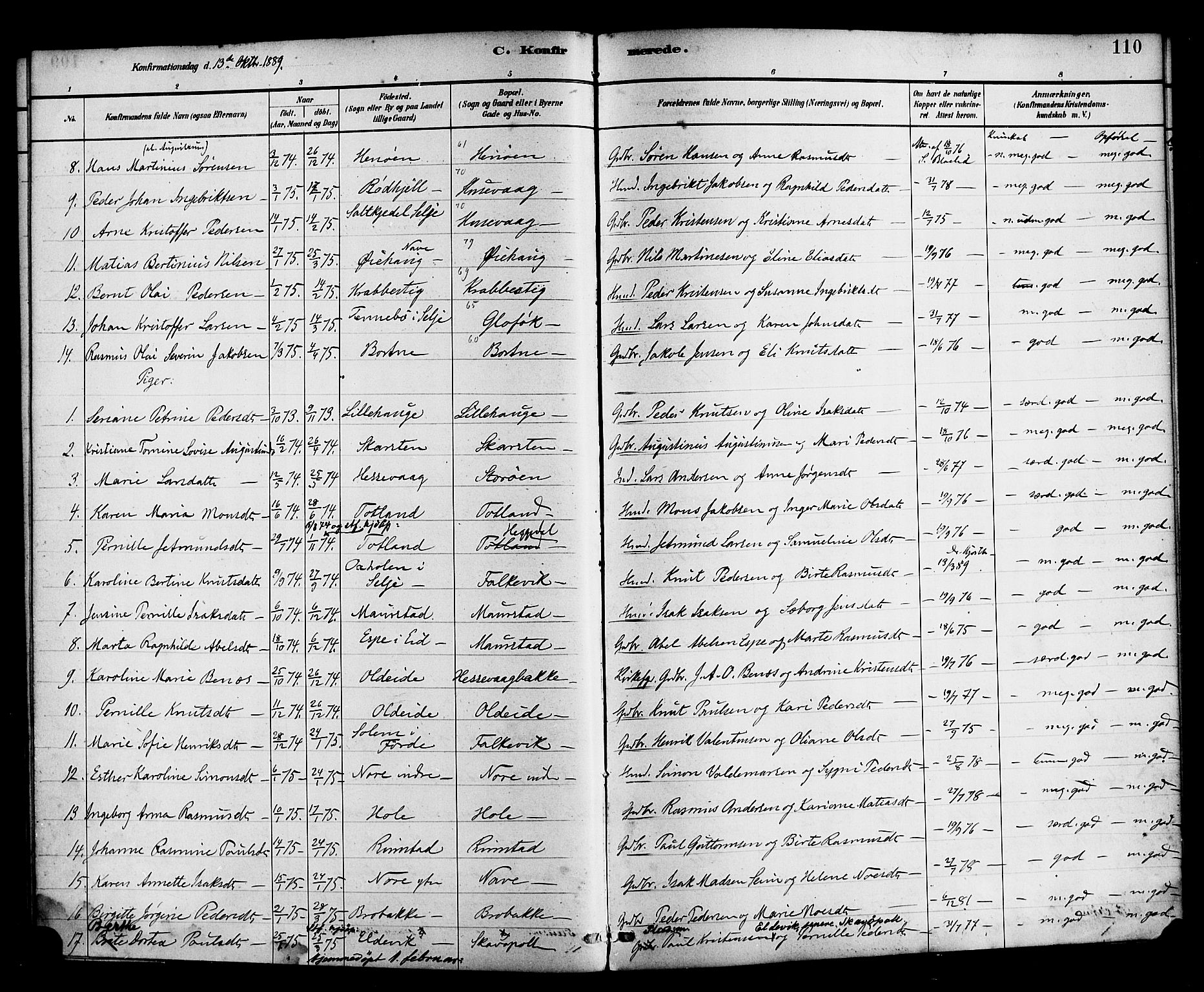 Davik sokneprestembete, AV/SAB-A-79701/H/Haa/Haad/L0001: Parish register (official) no. D 1, 1882-1900, p. 110