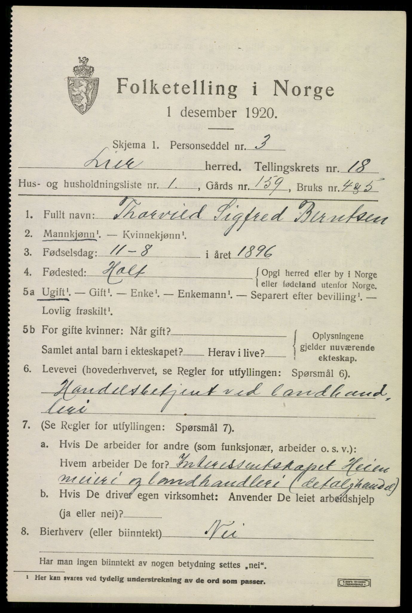 SAKO, 1920 census for Lier, 1920, p. 25308