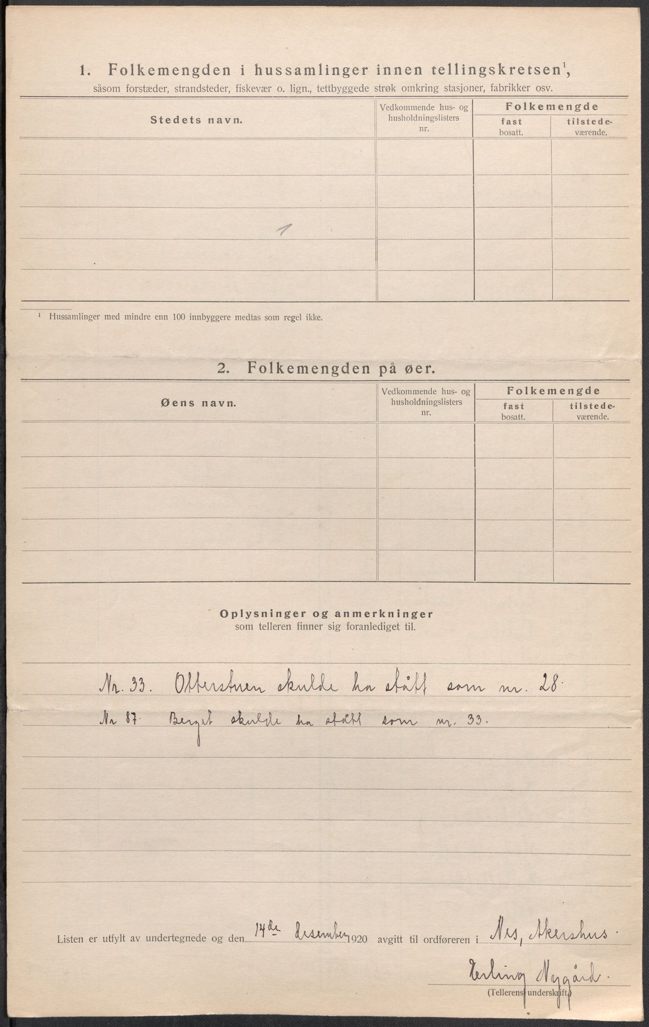 SAO, 1920 census for Nes, 1920, p. 51