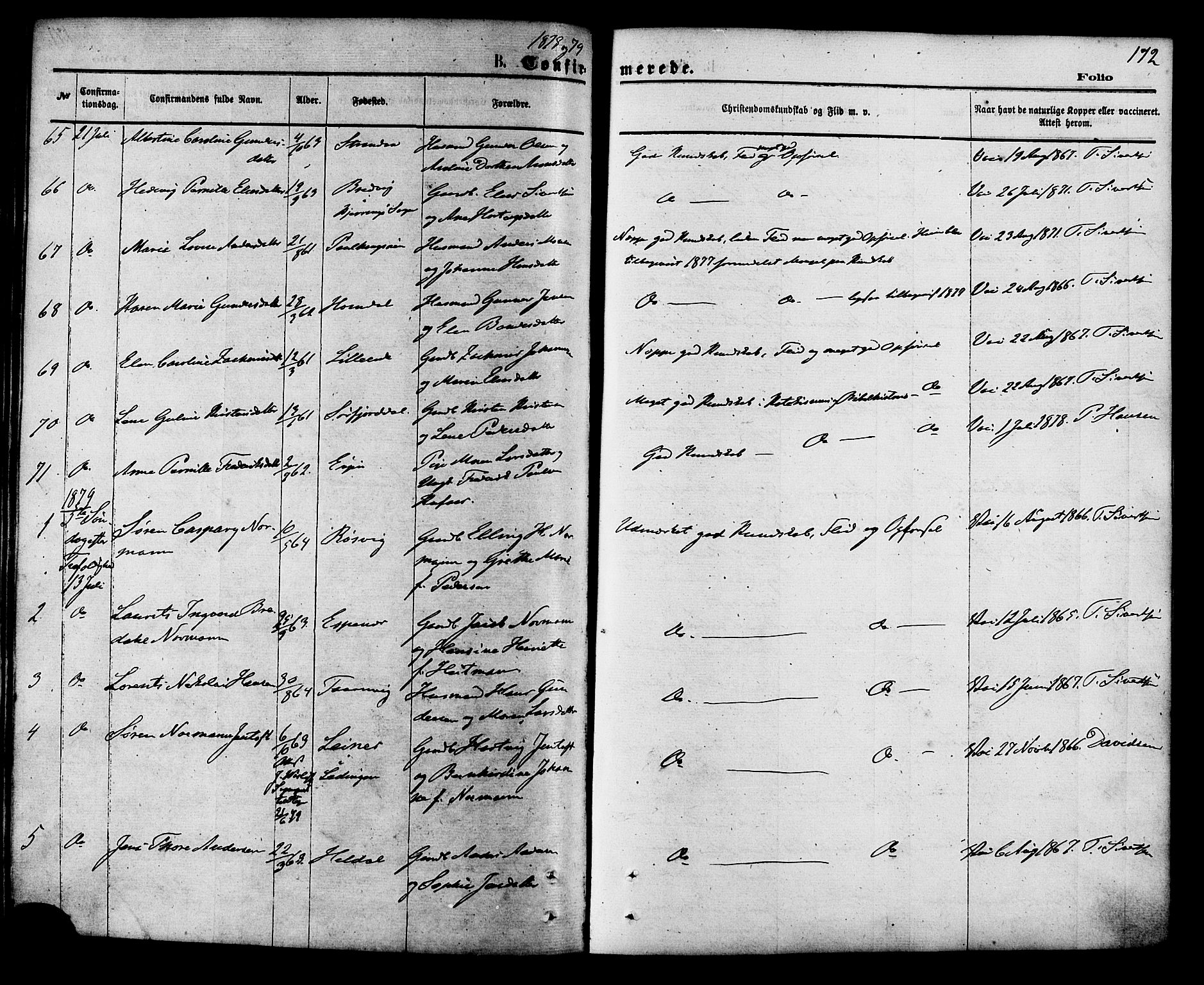 Ministerialprotokoller, klokkerbøker og fødselsregistre - Nordland, SAT/A-1459/853/L0771: Parish register (official) no. 853A10, 1870-1881, p. 172