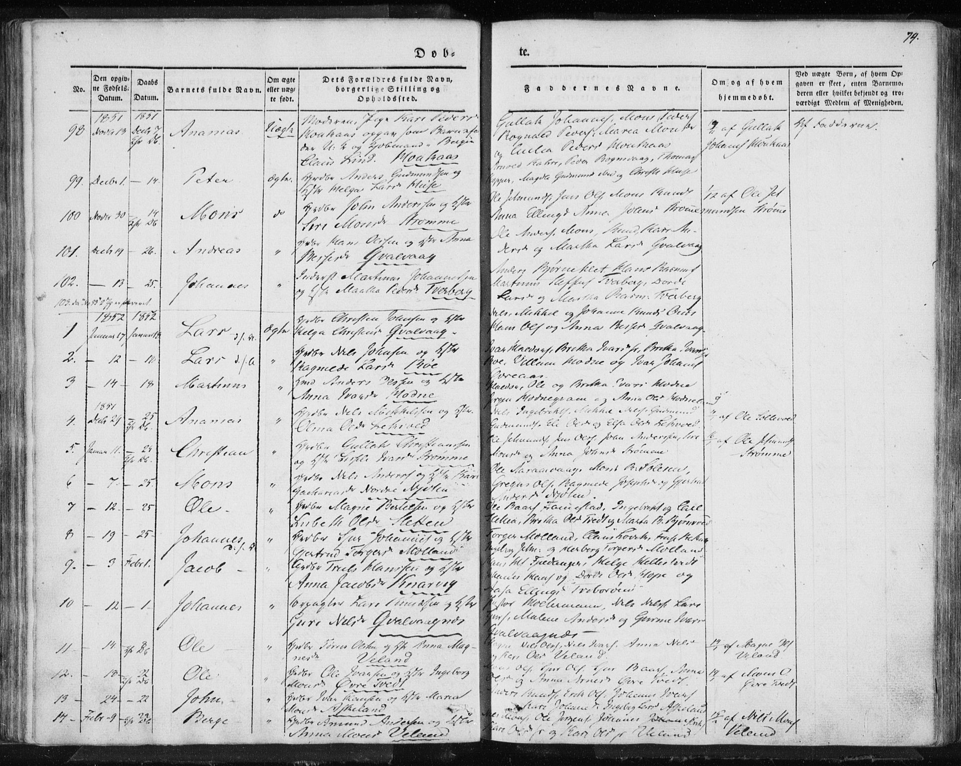 Lindås Sokneprestembete, AV/SAB-A-76701/H/Haa/Haaa/L0010: Parish register (official) no. A 10, 1842-1862, p. 74