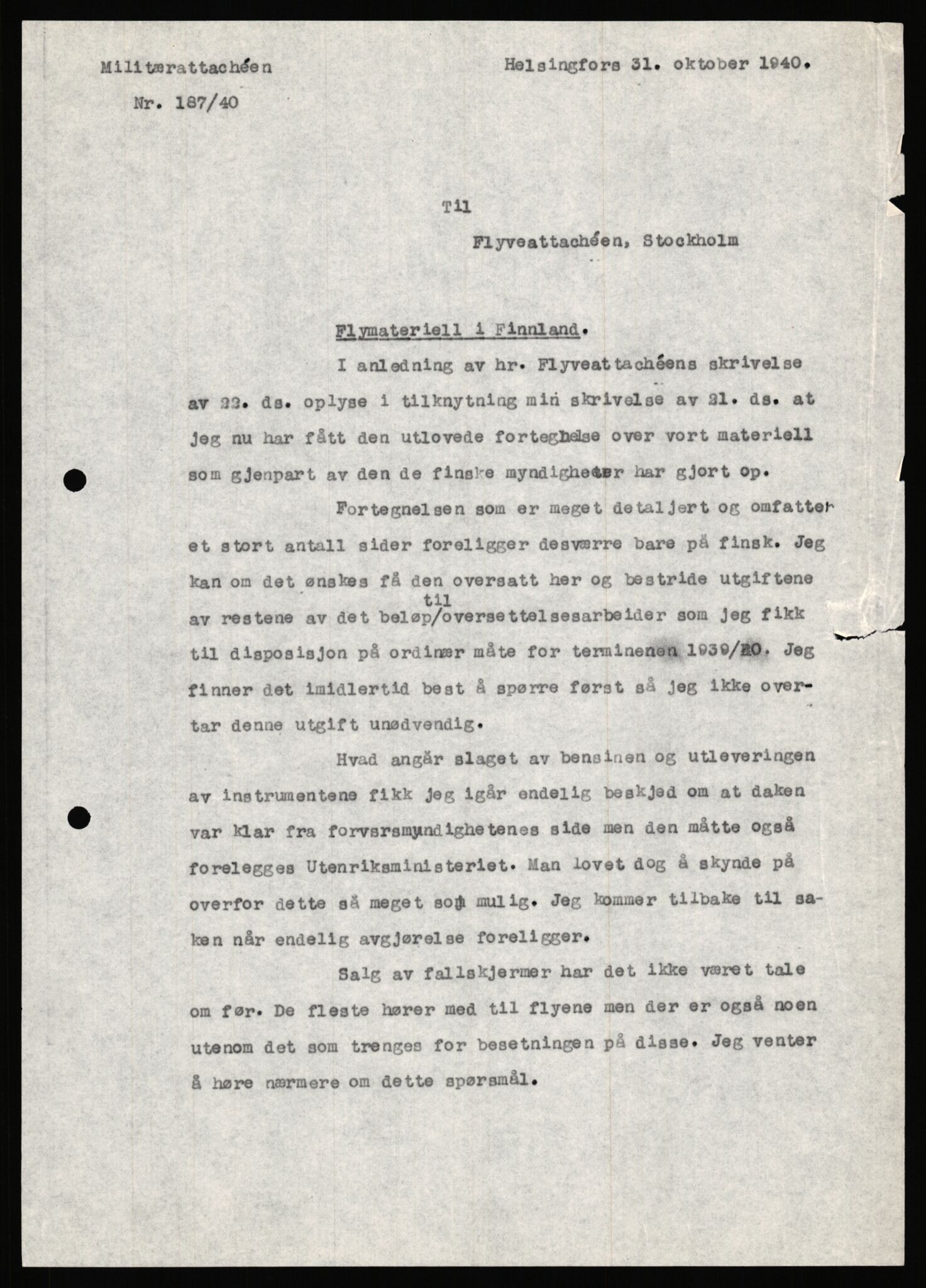 Forsvaret, Forsvarets krigshistoriske avdeling, AV/RA-RAFA-2017/Y/Ya/L0006: II-C-11-11,2 - Utenriksdepartementet.  Legasjonen i Helsingfors., 1940-1946, p. 140