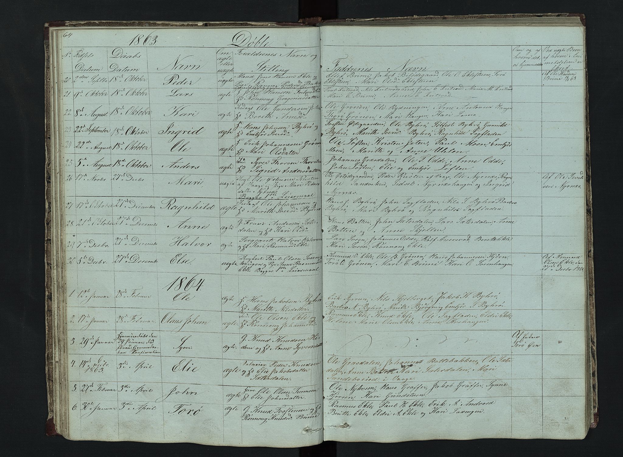 Lom prestekontor, SAH/PREST-070/L/L0014: Parish register (copy) no. 14, 1845-1876, p. 64-65