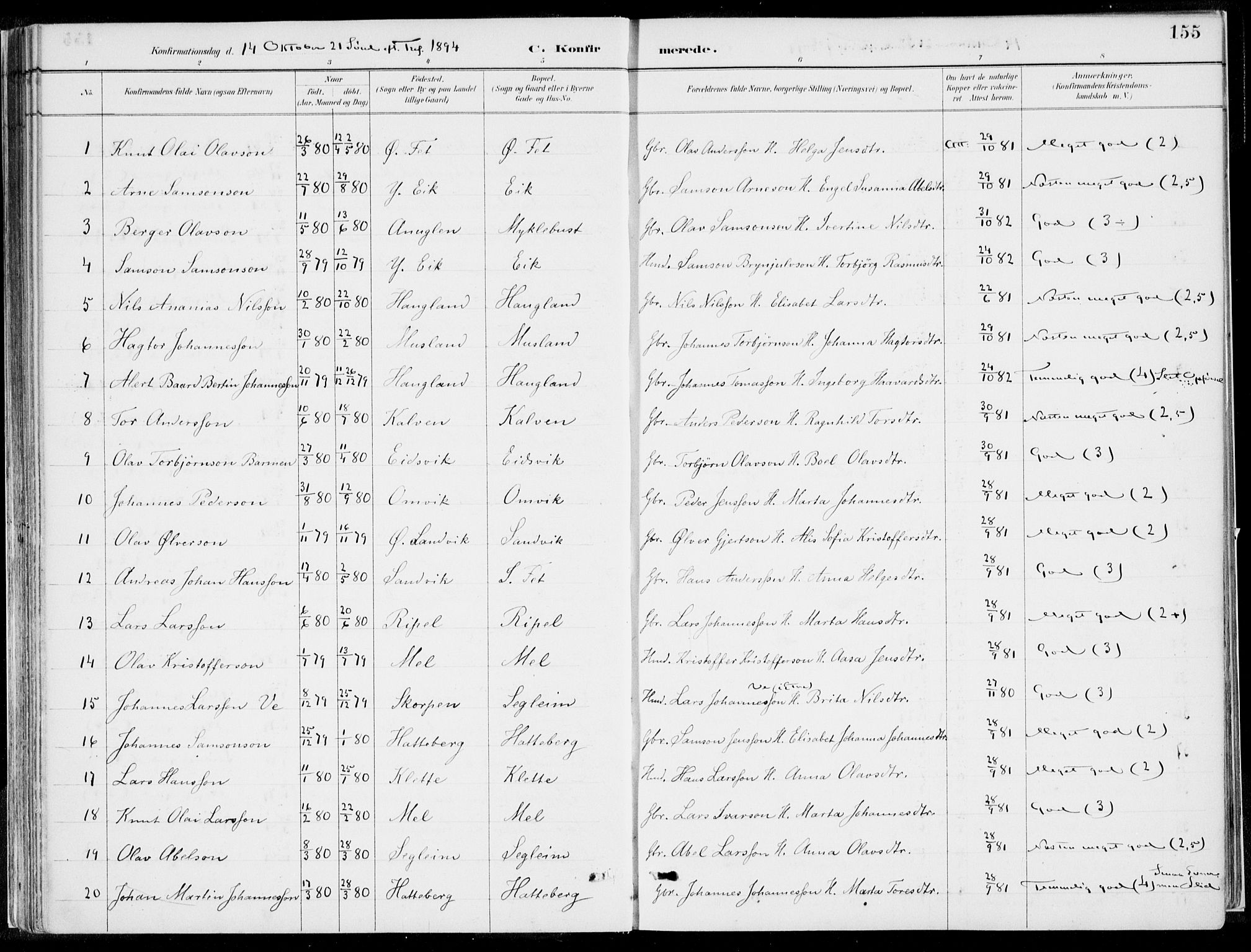 Kvinnherad sokneprestembete, SAB/A-76401/H/Haa: Parish register (official) no. B  1, 1887-1921, p. 155