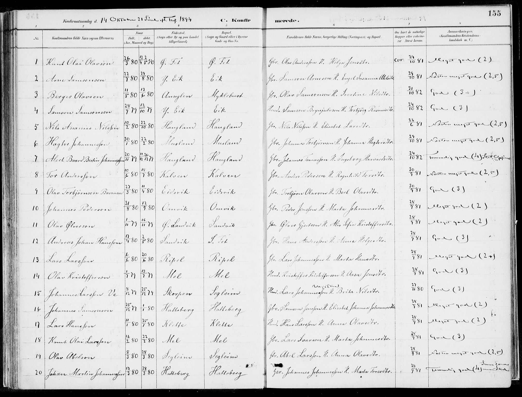 Kvinnherad sokneprestembete, AV/SAB-A-76401/H/Haa: Parish register (official) no. B  1, 1887-1921, p. 155