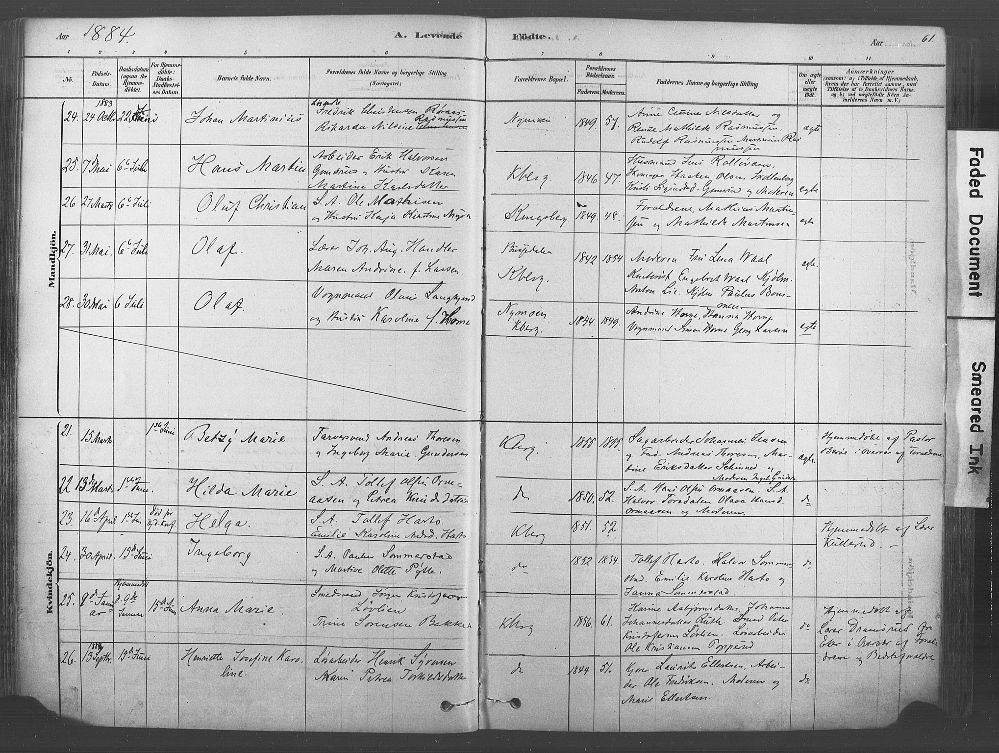 Kongsberg kirkebøker, AV/SAKO-A-22/F/Fb/L0001: Parish register (official) no. II 1, 1878-1886, p. 61