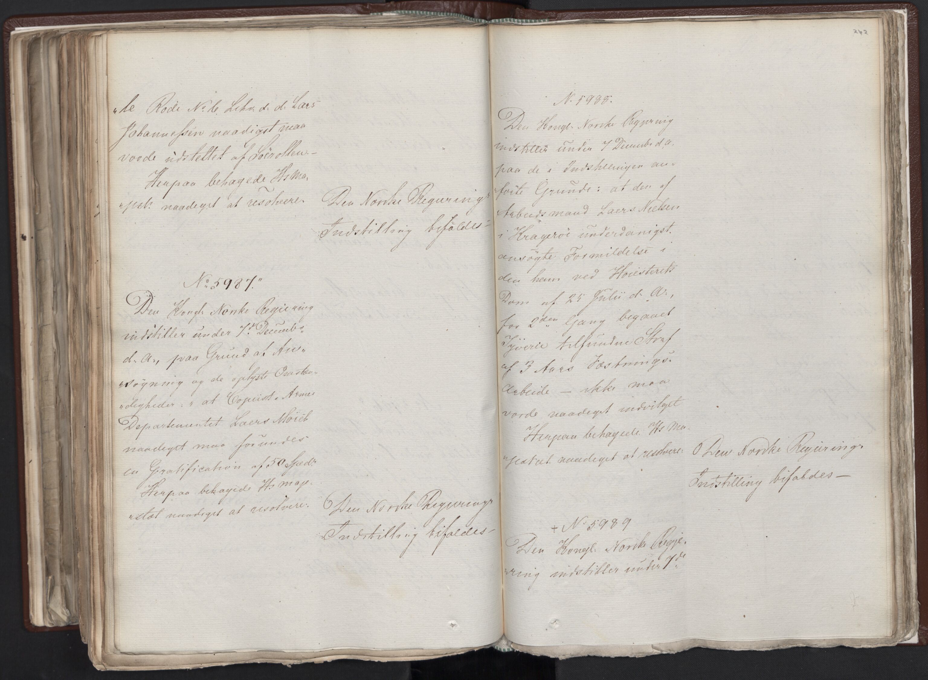 Statsrådssekretariatet, AV/RA-S-1001/A/Ab/L0012: Kgl. res. nr. 5679-6008 II, 1821, p. 261b-262a