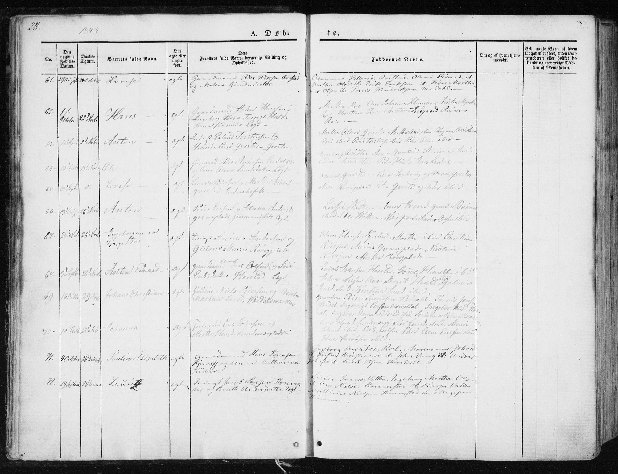 Ministerialprotokoller, klokkerbøker og fødselsregistre - Nord-Trøndelag, SAT/A-1458/730/L0280: Parish register (official) no. 730A07 /1, 1840-1854, p. 28