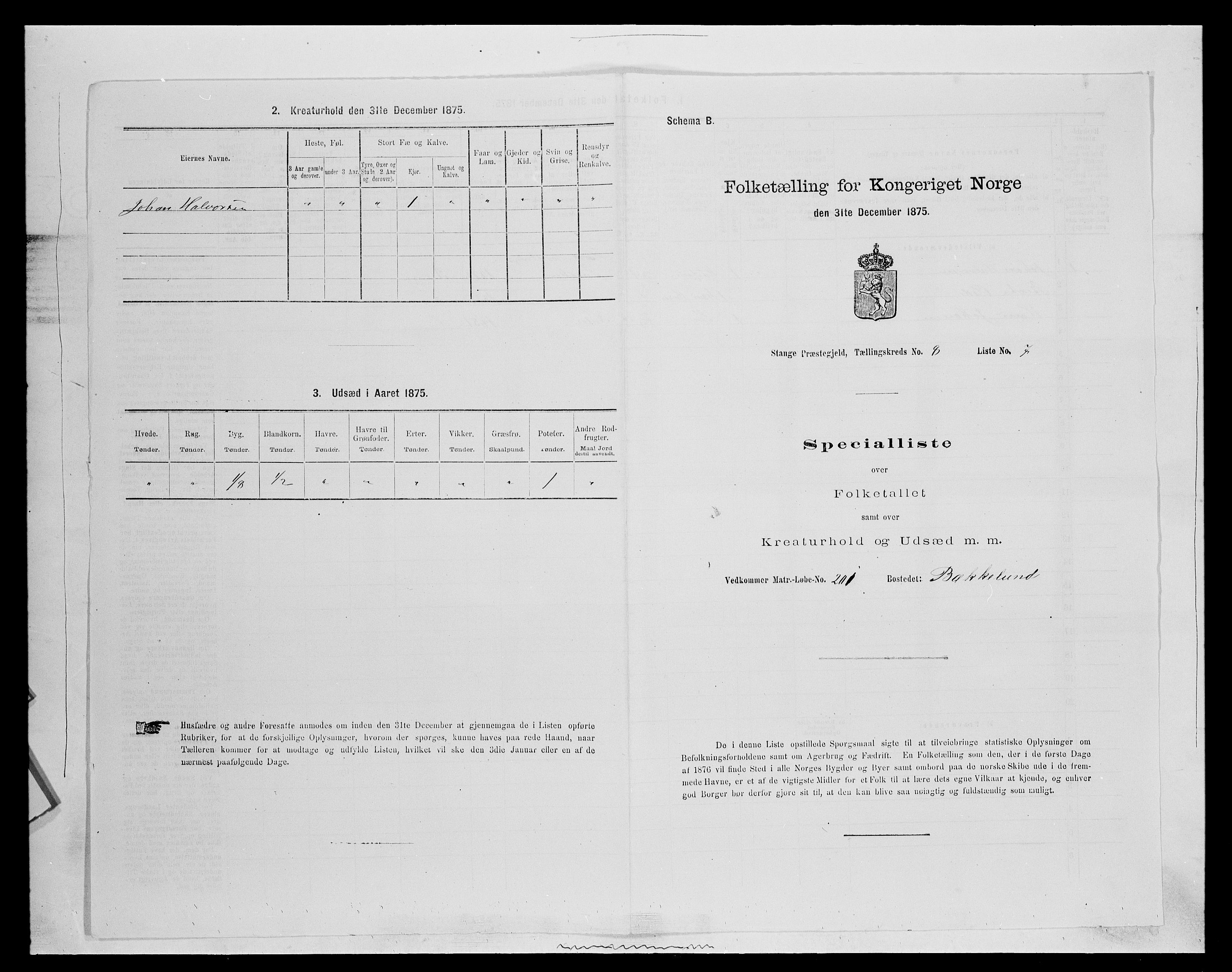 SAH, 1875 census for 0417P Stange, 1875, p. 1433