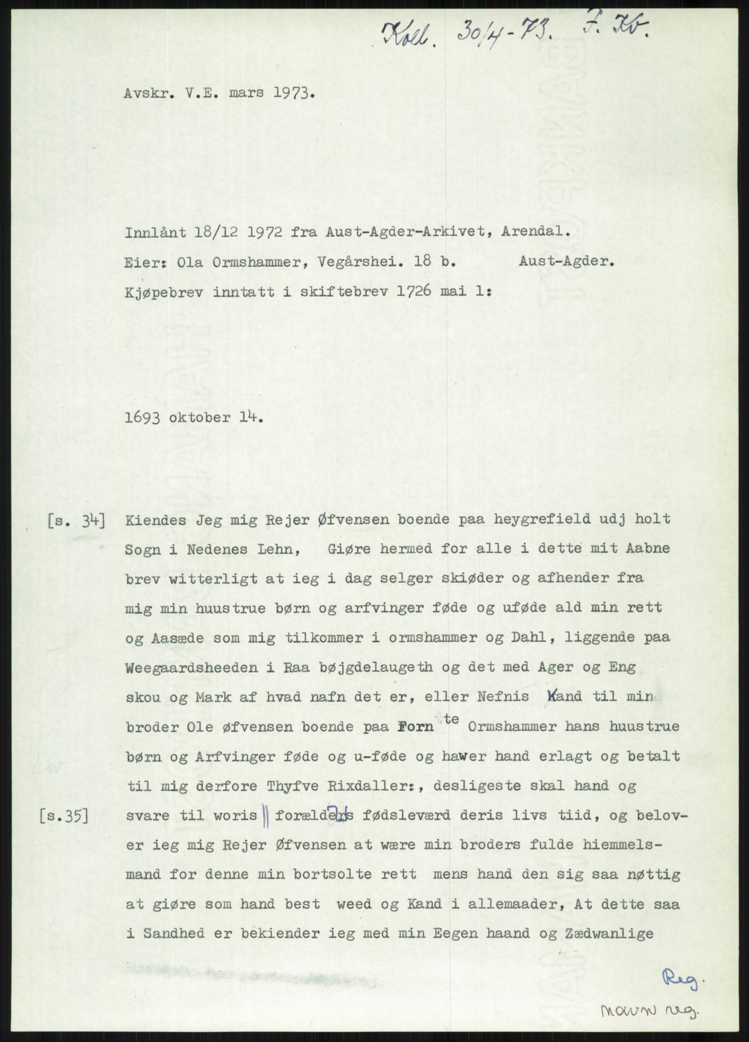 Samlinger til kildeutgivelse, Diplomavskriftsamlingen, AV/RA-EA-4053/H/Ha, p. 3504