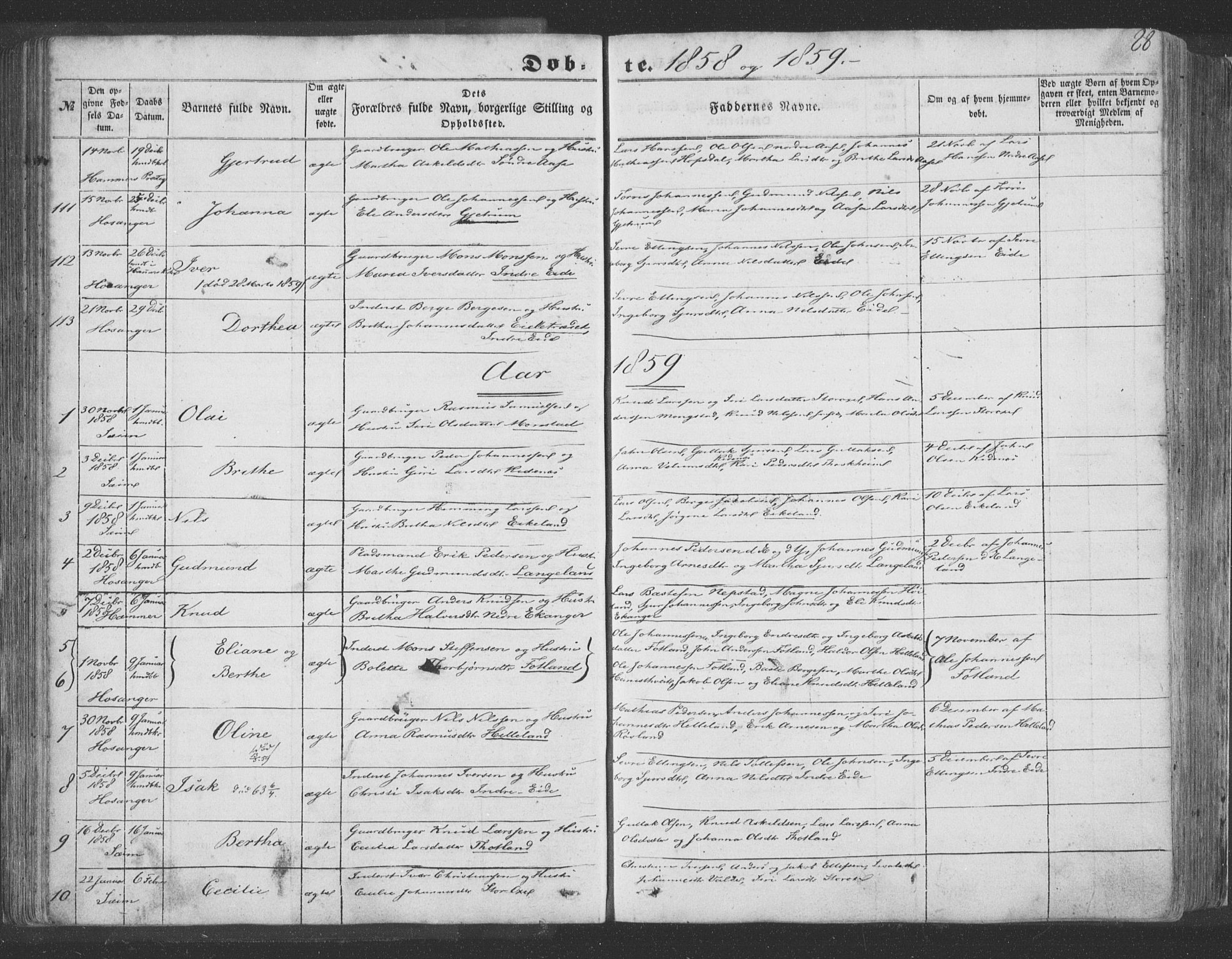 Hosanger sokneprestembete, AV/SAB-A-75801/H/Haa: Parish register (official) no. A 8, 1849-1863, p. 88
