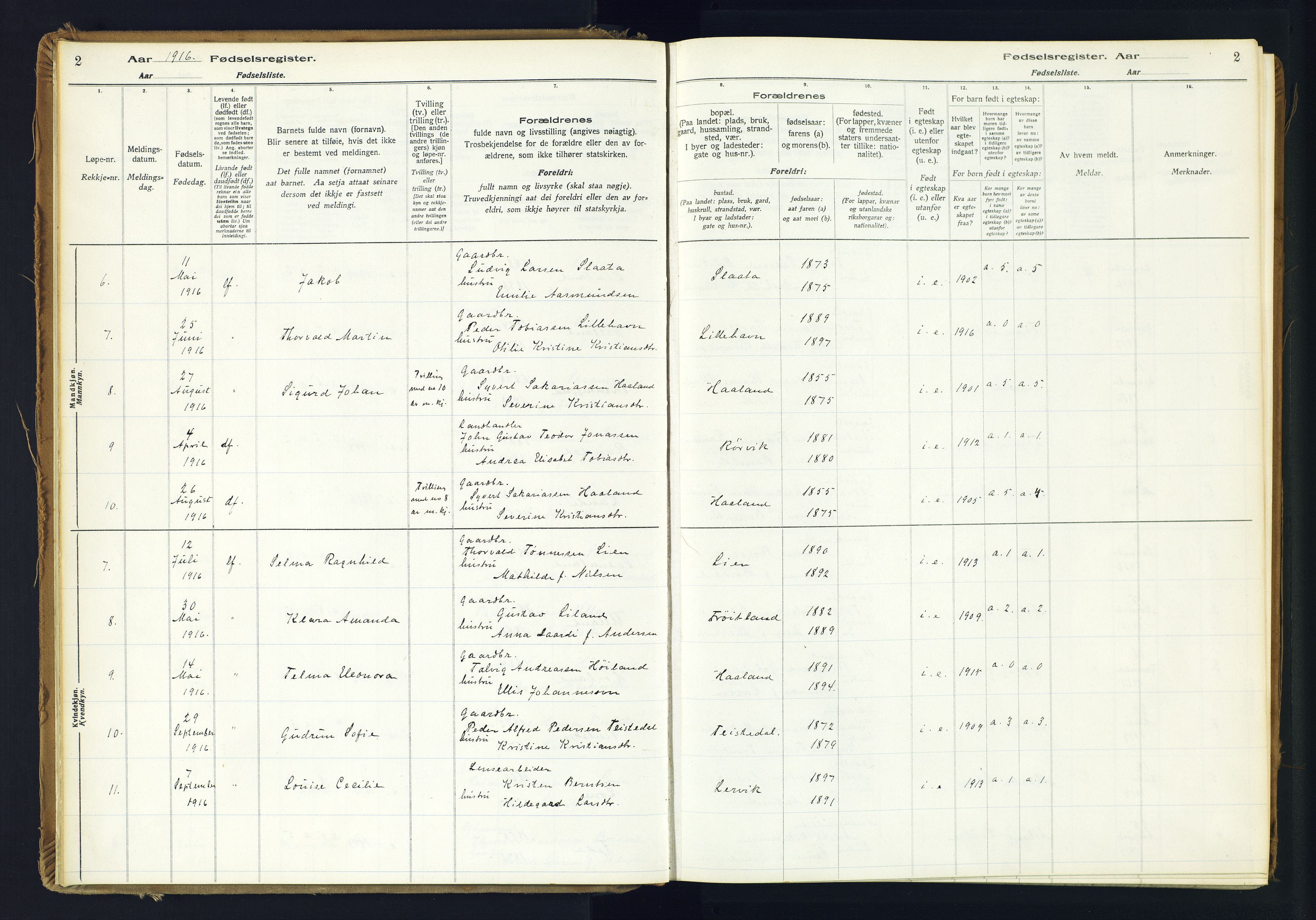 Kvinesdal sokneprestkontor, AV/SAK-1111-0026/J/Ja/L0005: Birth register no. 5, 1916-1982, p. 2