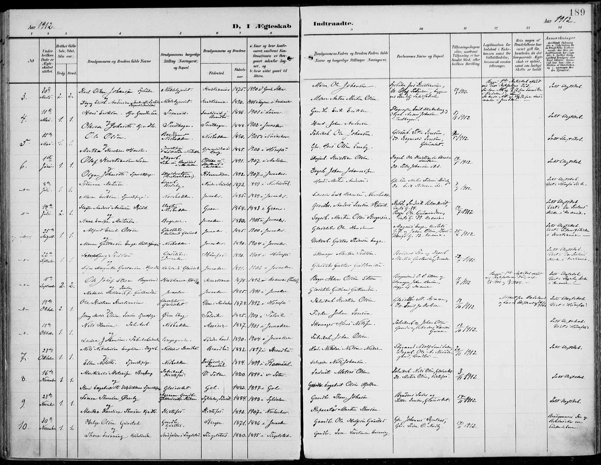 Jevnaker prestekontor, SAH/PREST-116/H/Ha/Haa/L0011: Parish register (official) no. 11, 1902-1913, p. 189