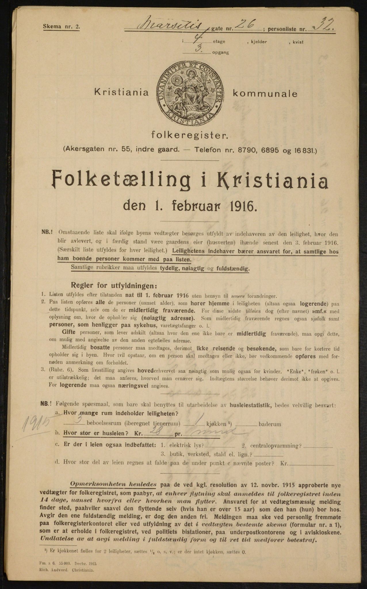 OBA, Municipal Census 1916 for Kristiania, 1916, p. 66105