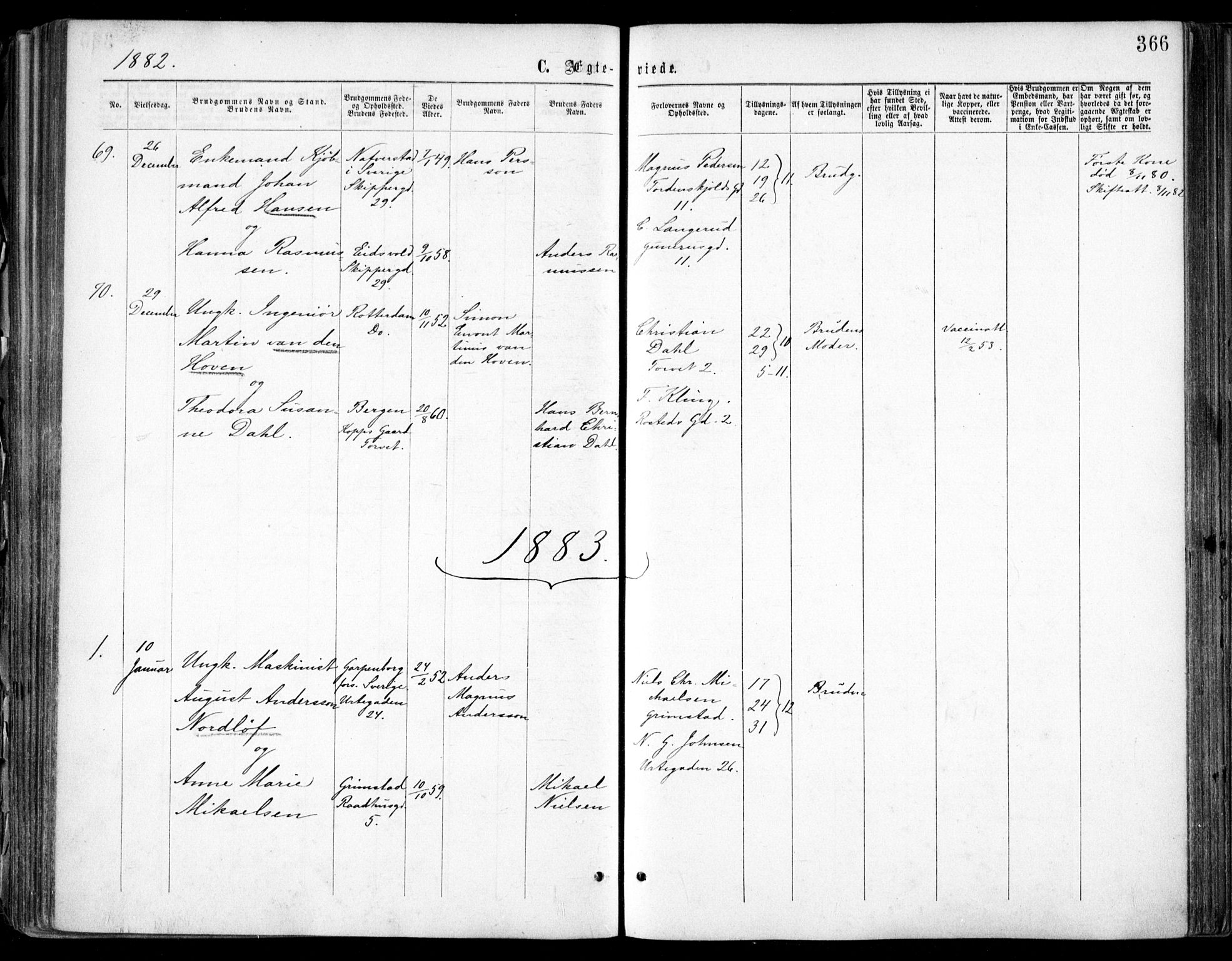 Oslo domkirke Kirkebøker, SAO/A-10752/F/Fa/L0021: Parish register (official) no. 21, 1865-1884, p. 366